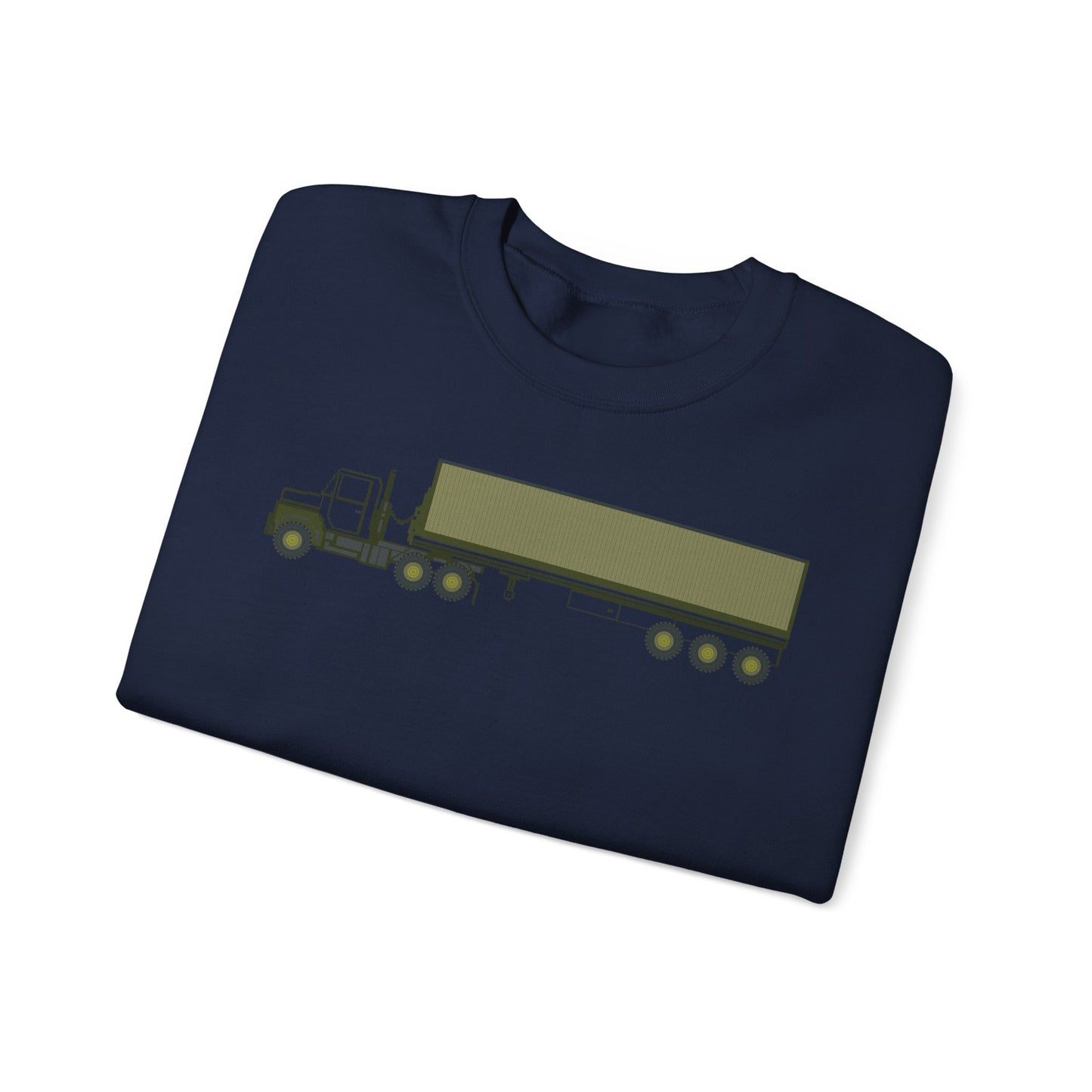 Crewneck Sweatshirt - Vehicle - M915 Tractor with M872 - 40 Ft Container - Side X 300