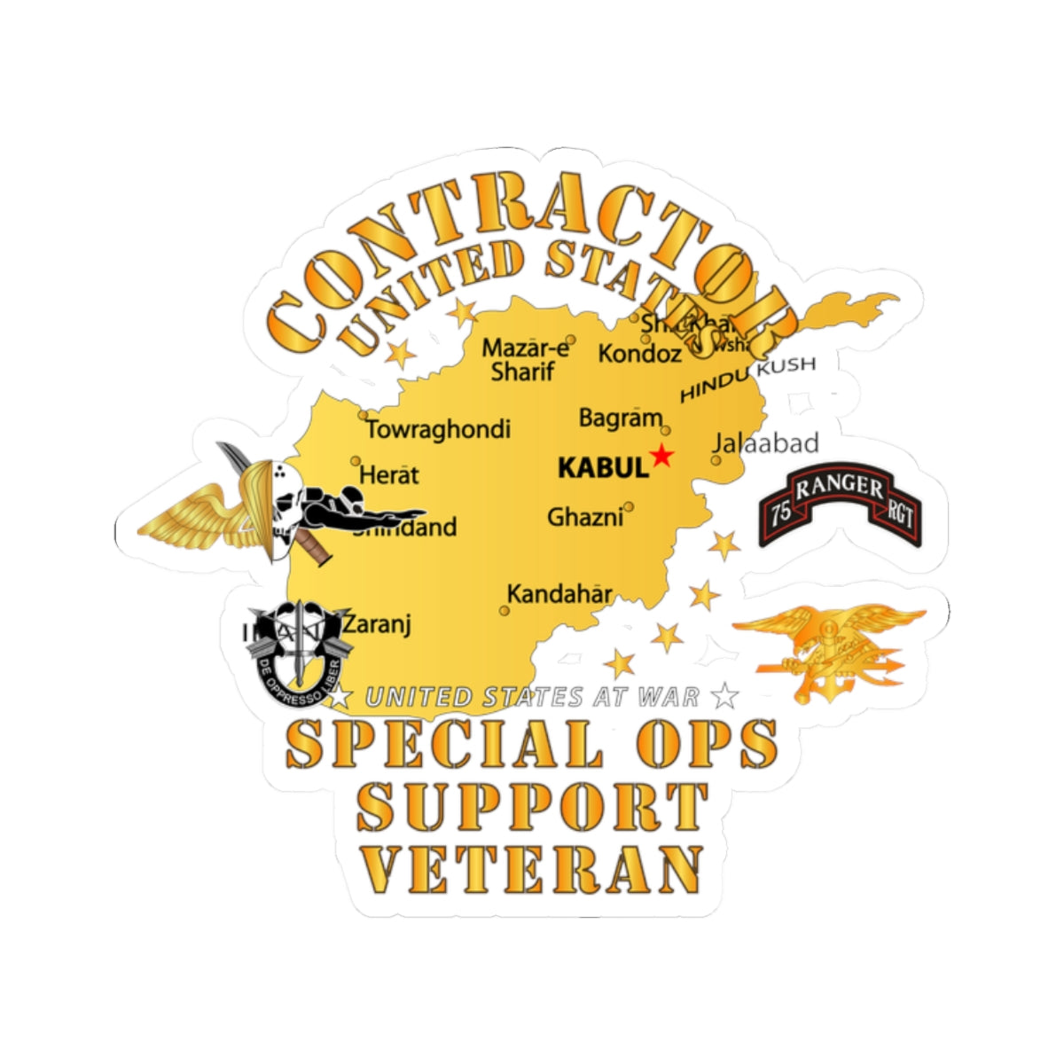 Kiss-Cut Stickers - GOVT - Contractor - Special Operations Support Veteran - Afghanistan