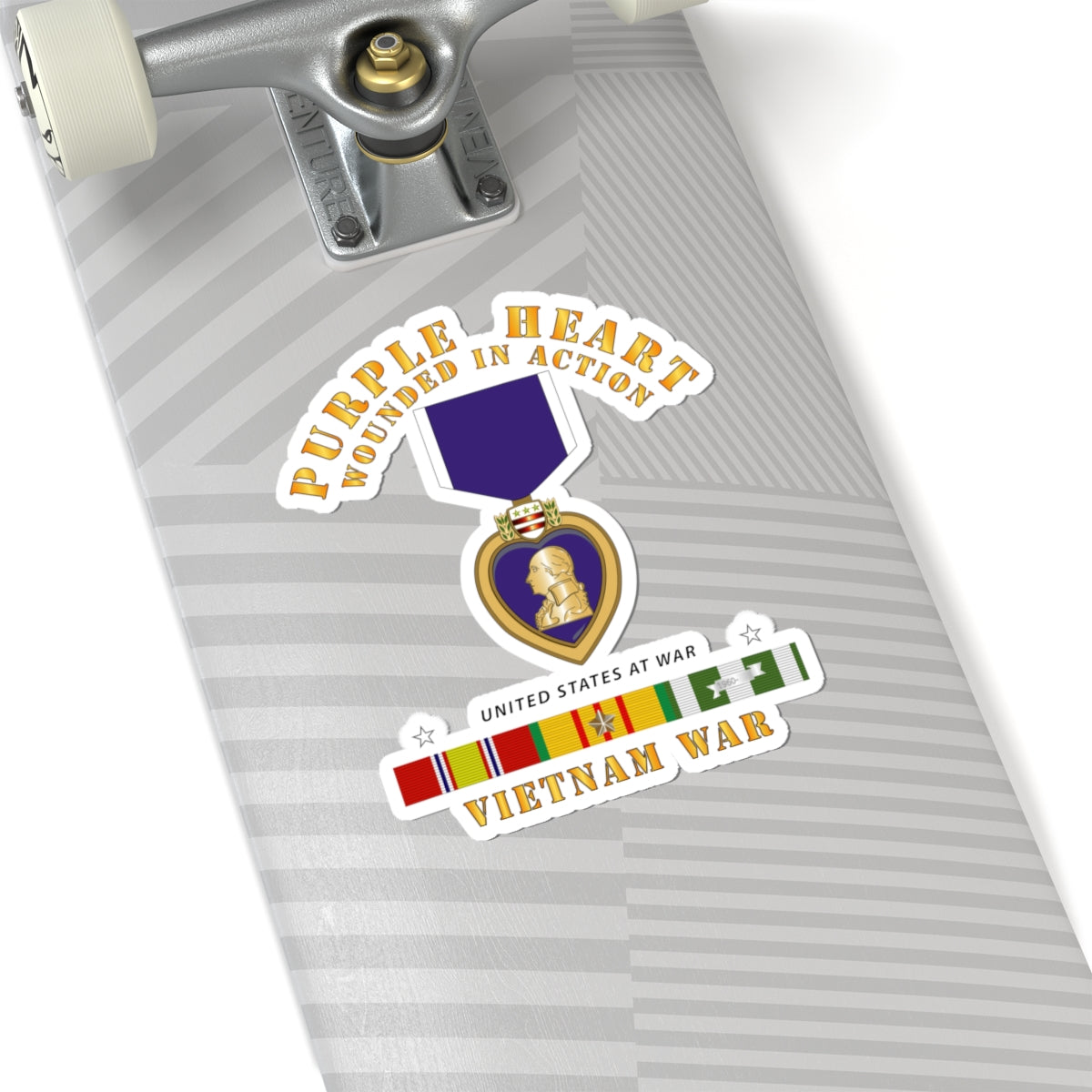 Kiss-Cut Stickers - Purple Heart - Wounded In Action w Vietnam Service Ribbons