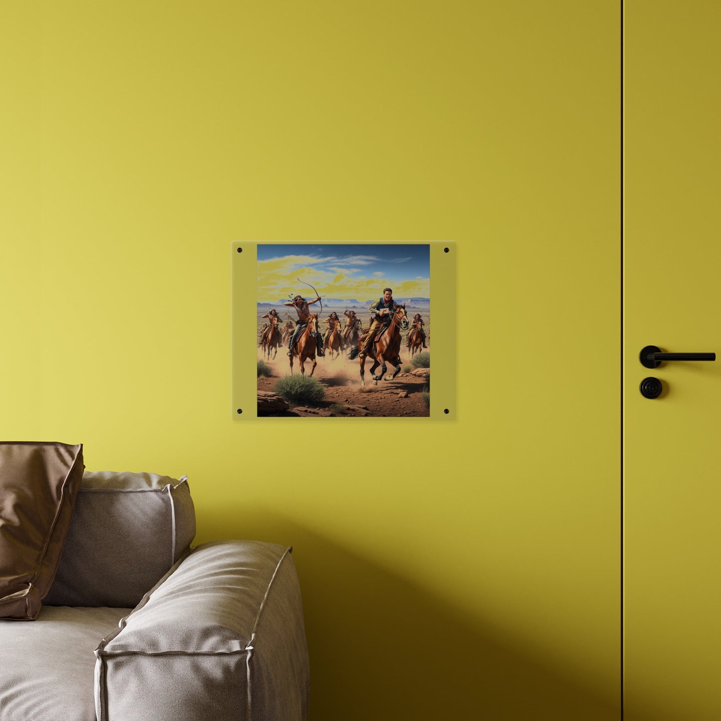 Acrylic Wall Art Panel - Apache Indians attacking a Pony Express Rider