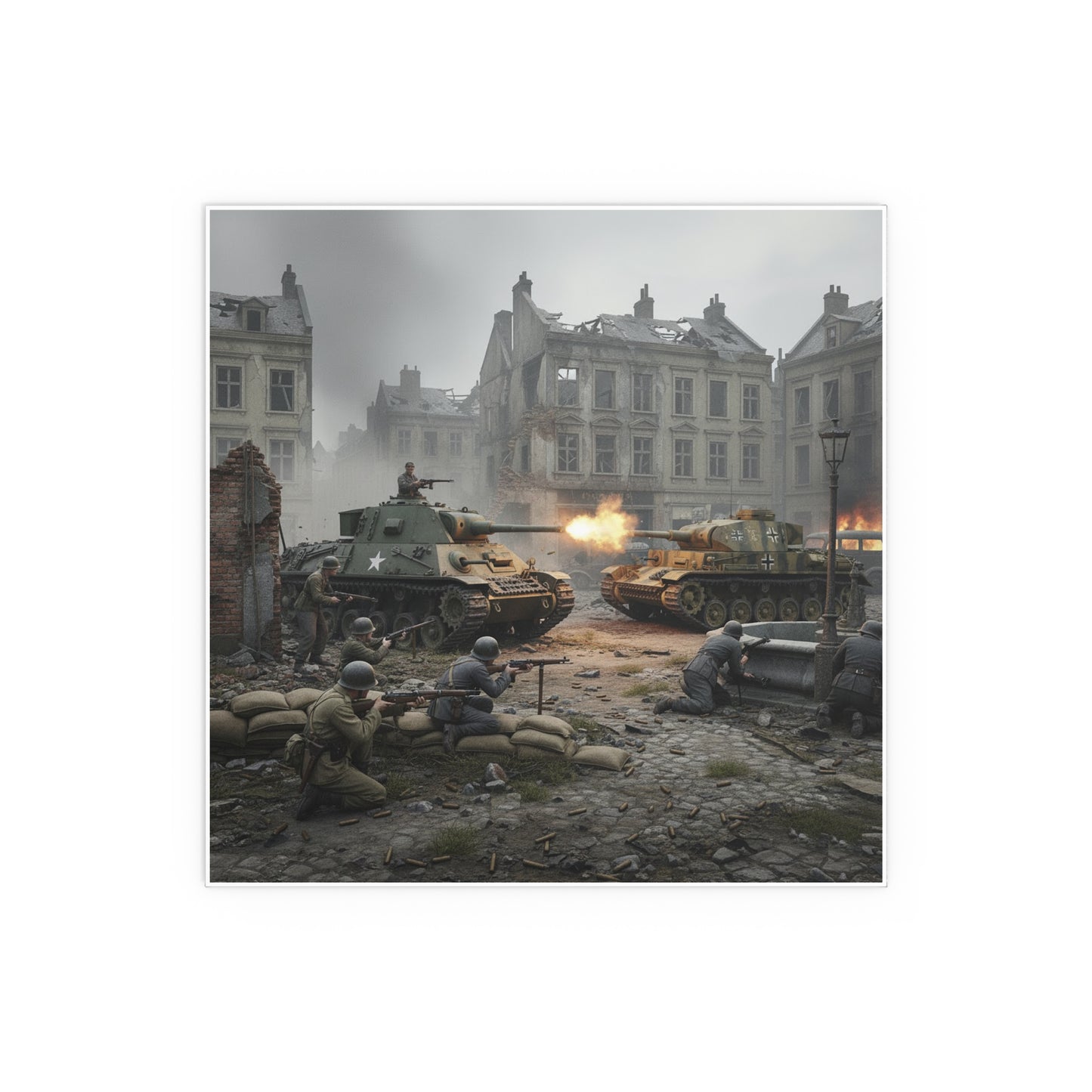 Indoor and Outdoor Silk Posters - US Tank Destroyer - M10 Wolverine Battles a German Panzer Tank