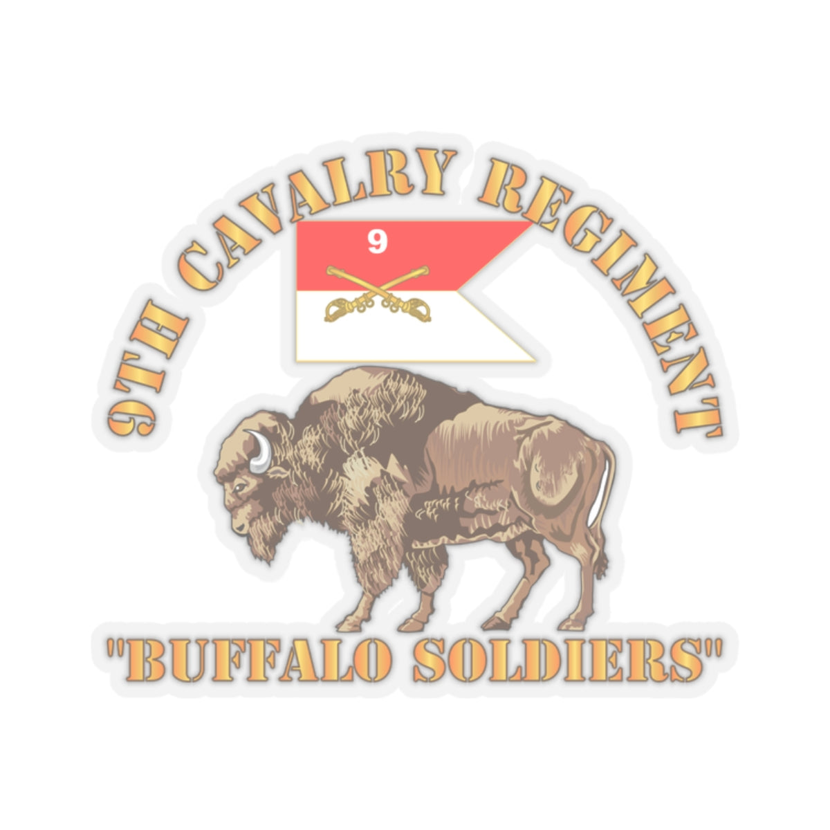 Kiss-Cut Stickers - 9th Cavalry Regiment - Buffalo Soldiers w 9th Cav Guidon