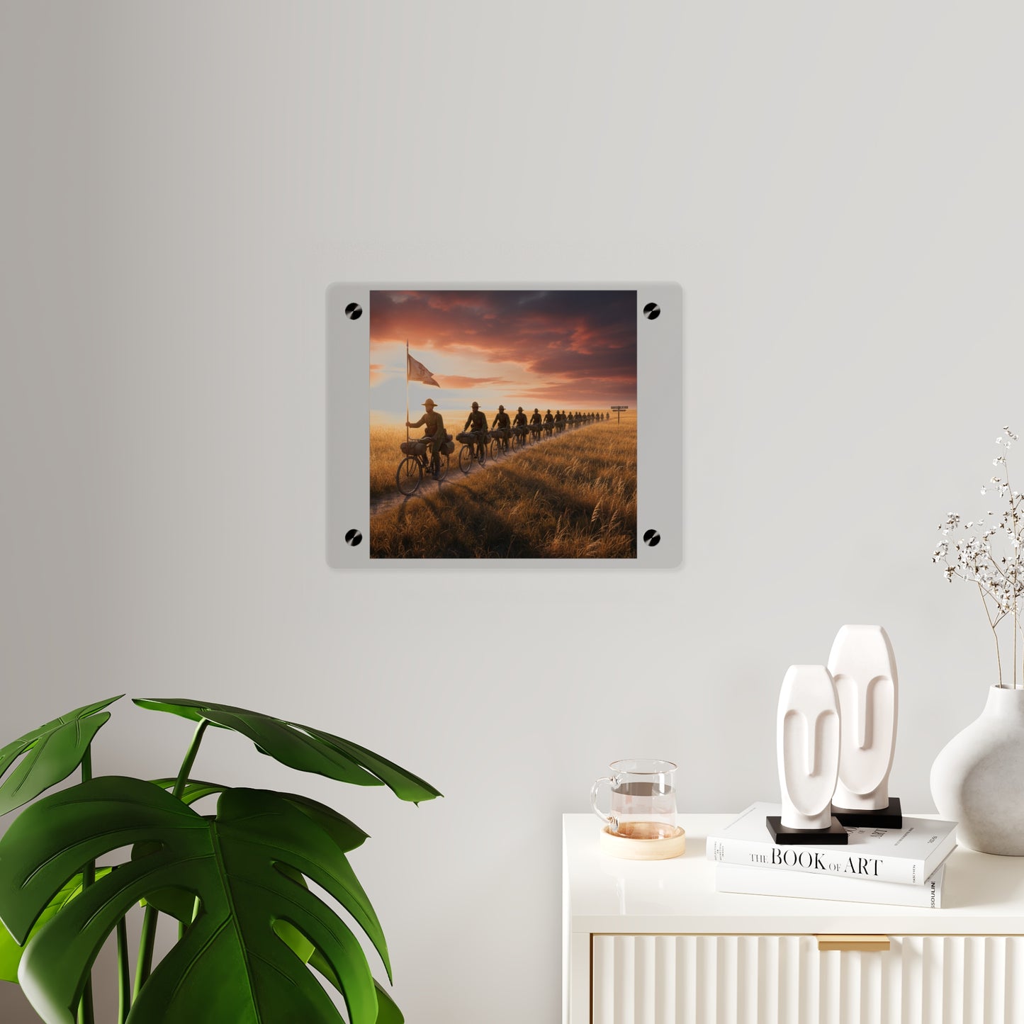 Acrylic Wall Art Panel - E Company 25th Infantry Buffalo Soldiers Bicycle Corps with Guidon on the Prairie at Sunset
