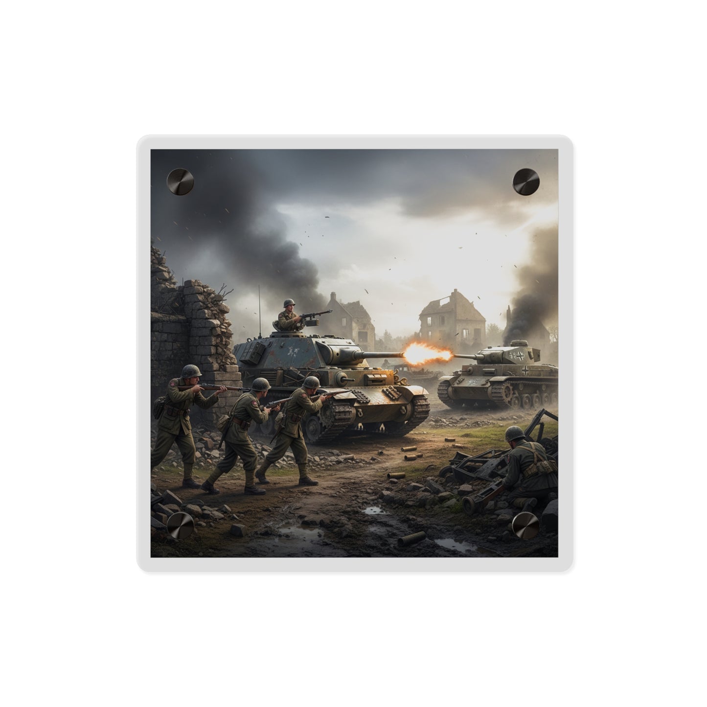 Acrylic Wall Art Panel - Tank Destroyer - M10 Wolverine vs German Panzer Tank