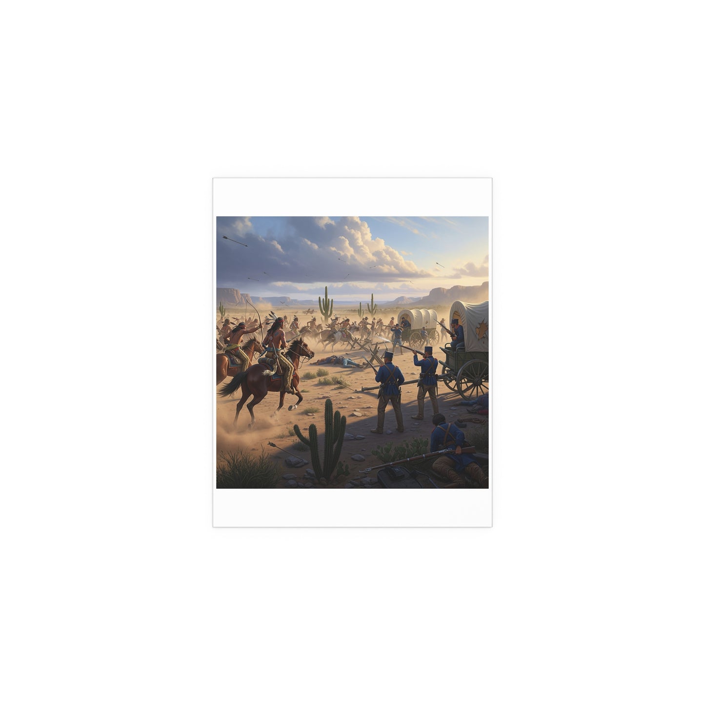 Indoor and Outdoor Silk Posters - Apache Indians attacking a US Army defending a wagon train
