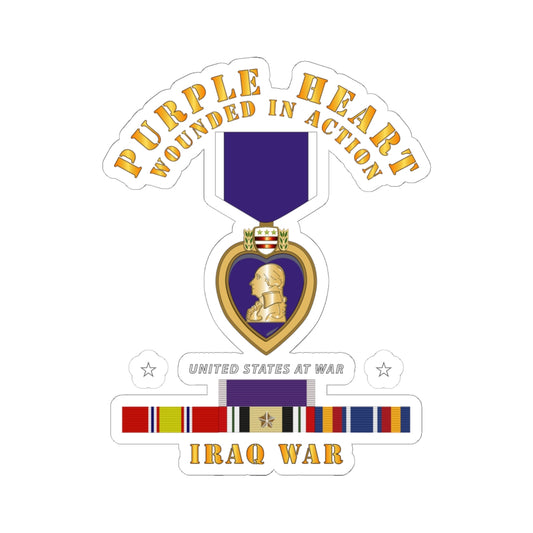 Kiss-Cut Stickers - Purple Heart - WIA w IRAQ SVC w Purple Heart Ribbon