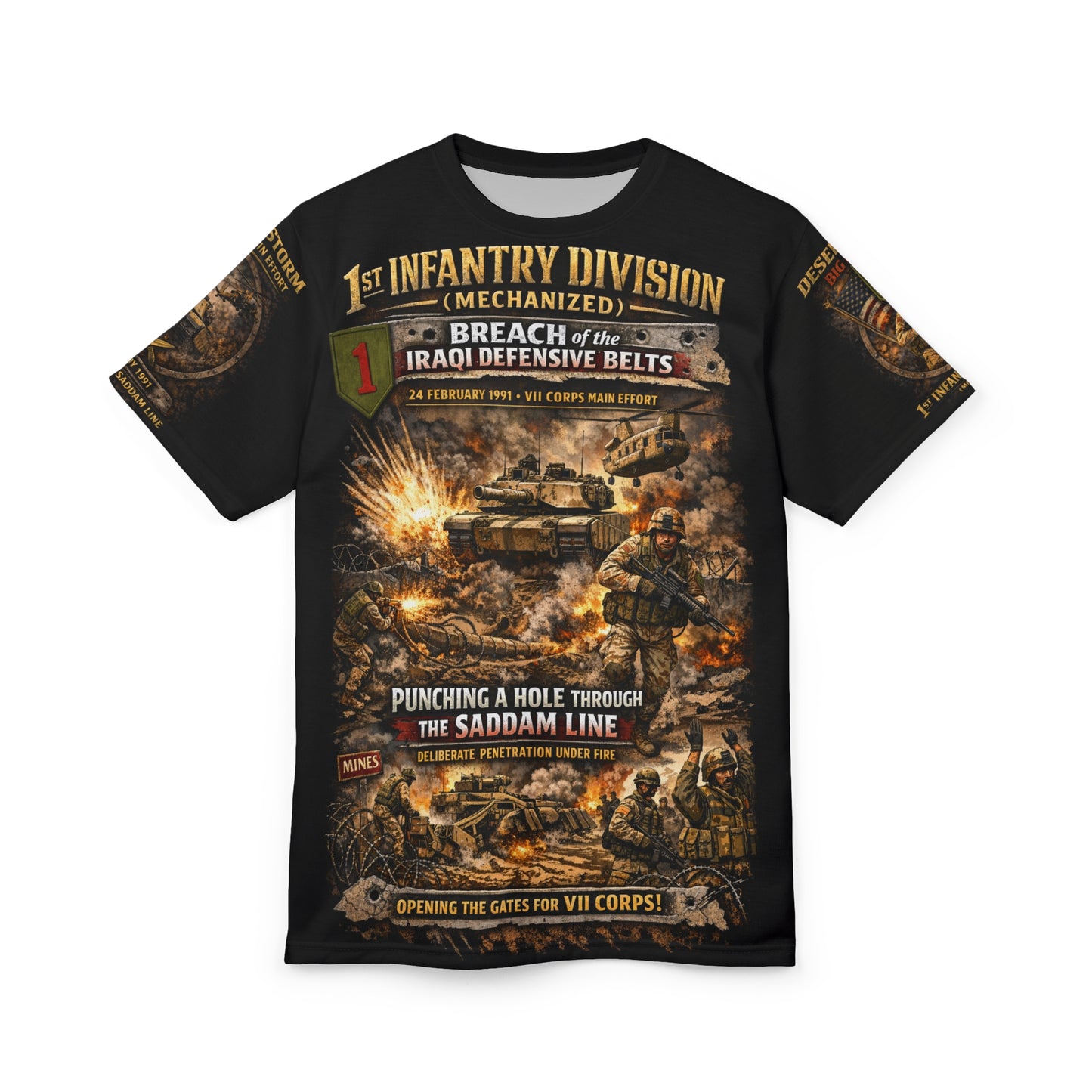 1st Infantry Division Desert Storm All-Over Print Tee — Breaching Iraqi Defensive Lines