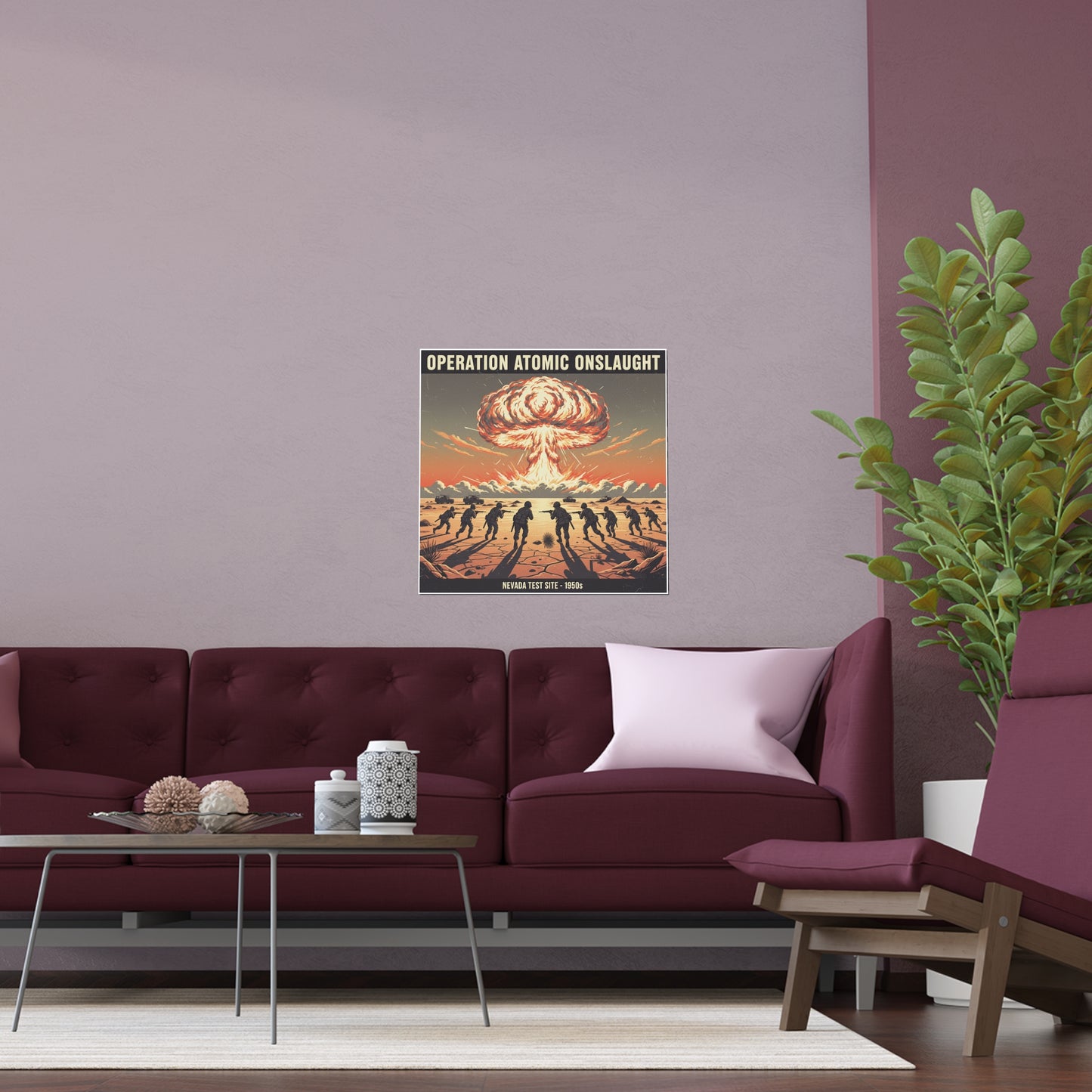 Indoor and Outdoor Silk Posters - Atomic Testing in Nevada Desert Operation Fury - Toward the attack