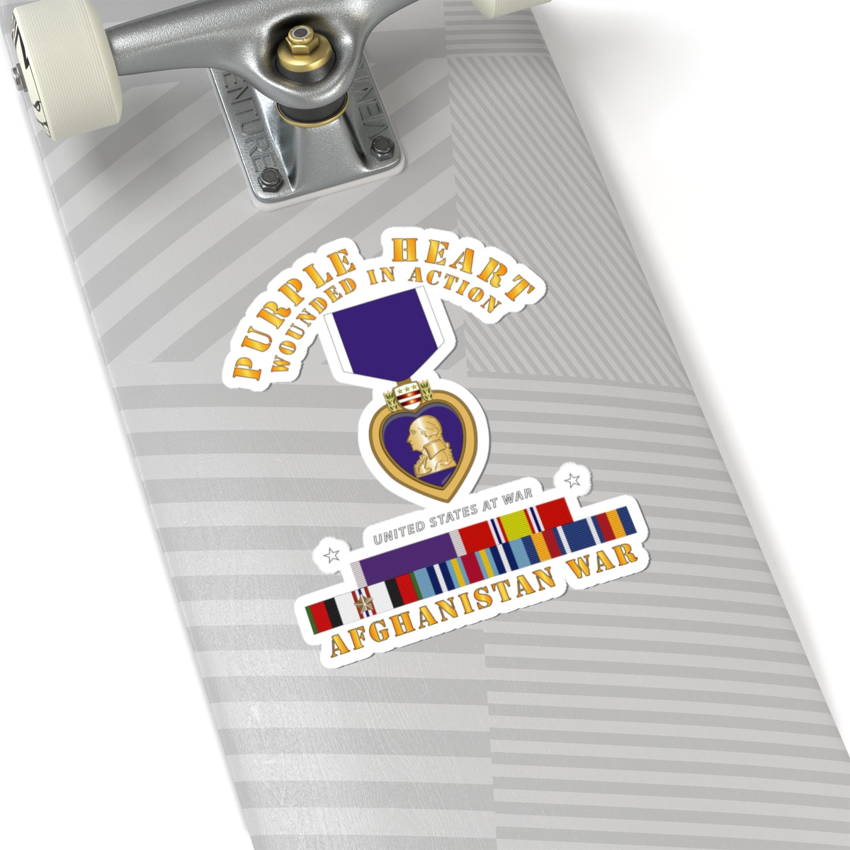 Kiss-Cut Stickers - Purple Heart - WIA w Afghanistan SVC w Purple Heart Ribbon