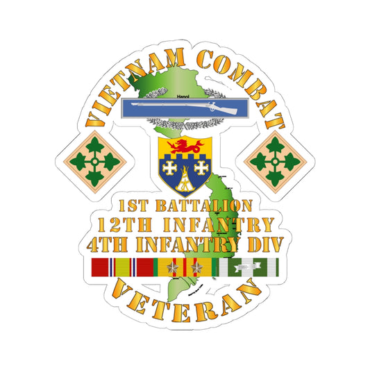 Kiss-Cut Stickers - Vietnam Combat Infantry Vet w 1st Bn 12th Inf - 4th ID w 2 Stars