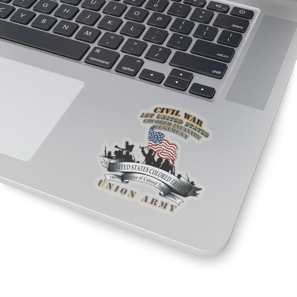 Kiss-Cut Stickers - Civil War - 1st United States Colored Infantry Regiment with USCT Bureau Banner - USA X 300