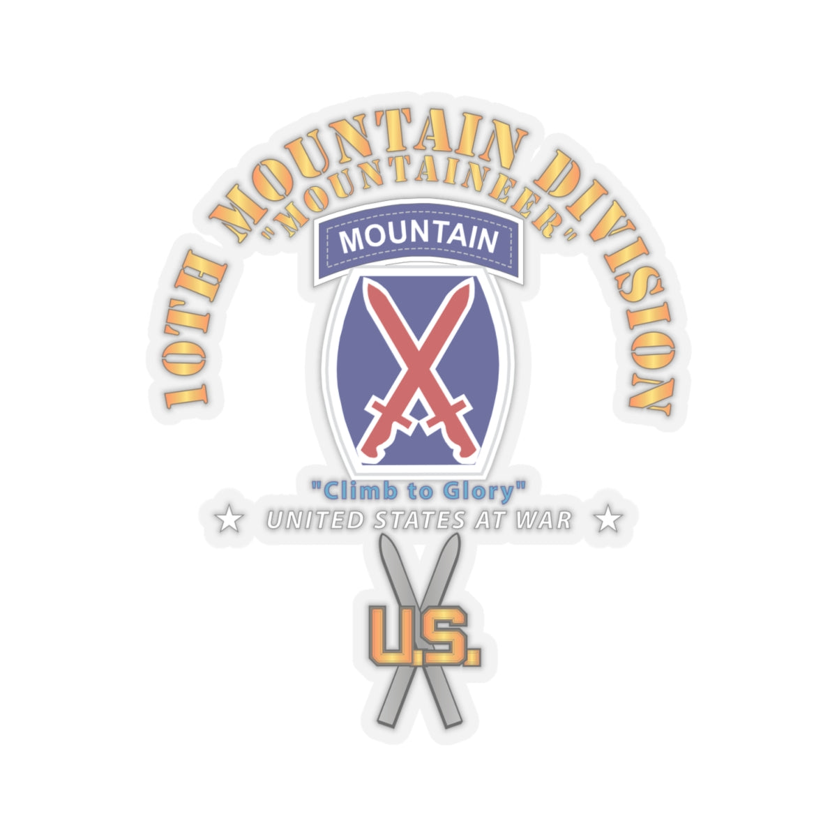 Kiss-Cut Stickers - 10th Mountain Division w SKI Branch