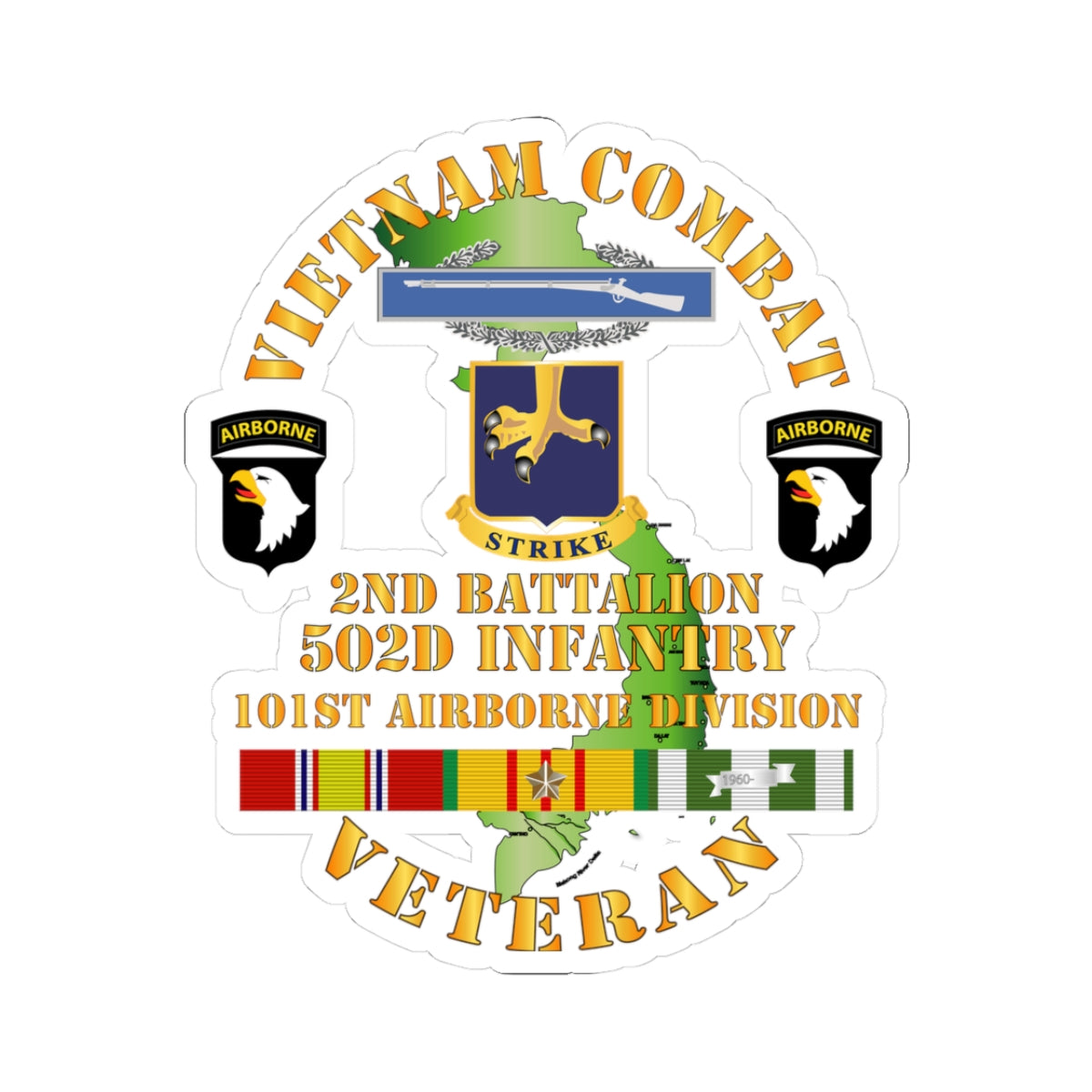 Kiss-Cut Stickers - Vietnam Combat Vet - 2nd Bn 502nd Infantry - 101st Airborne Div SSI
