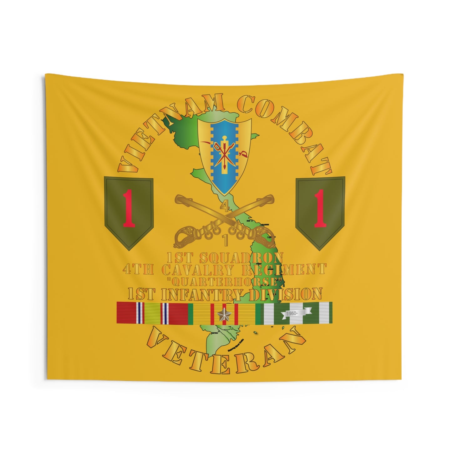 Indoor Wall Tapestry - Army - Vietnam Combat Infantry Vet - 1st Squadron 4th Cav - 1st Inf Div SSI