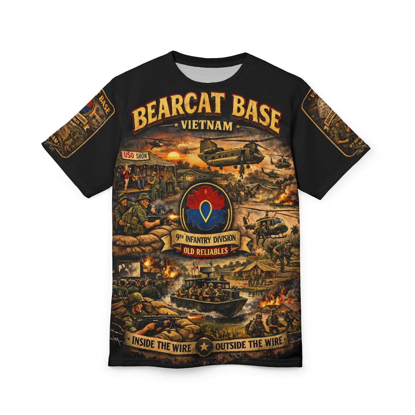 9th Infantry Division "Old Reliables" All‑Over Print Tee — Bearcat Base Vietnam