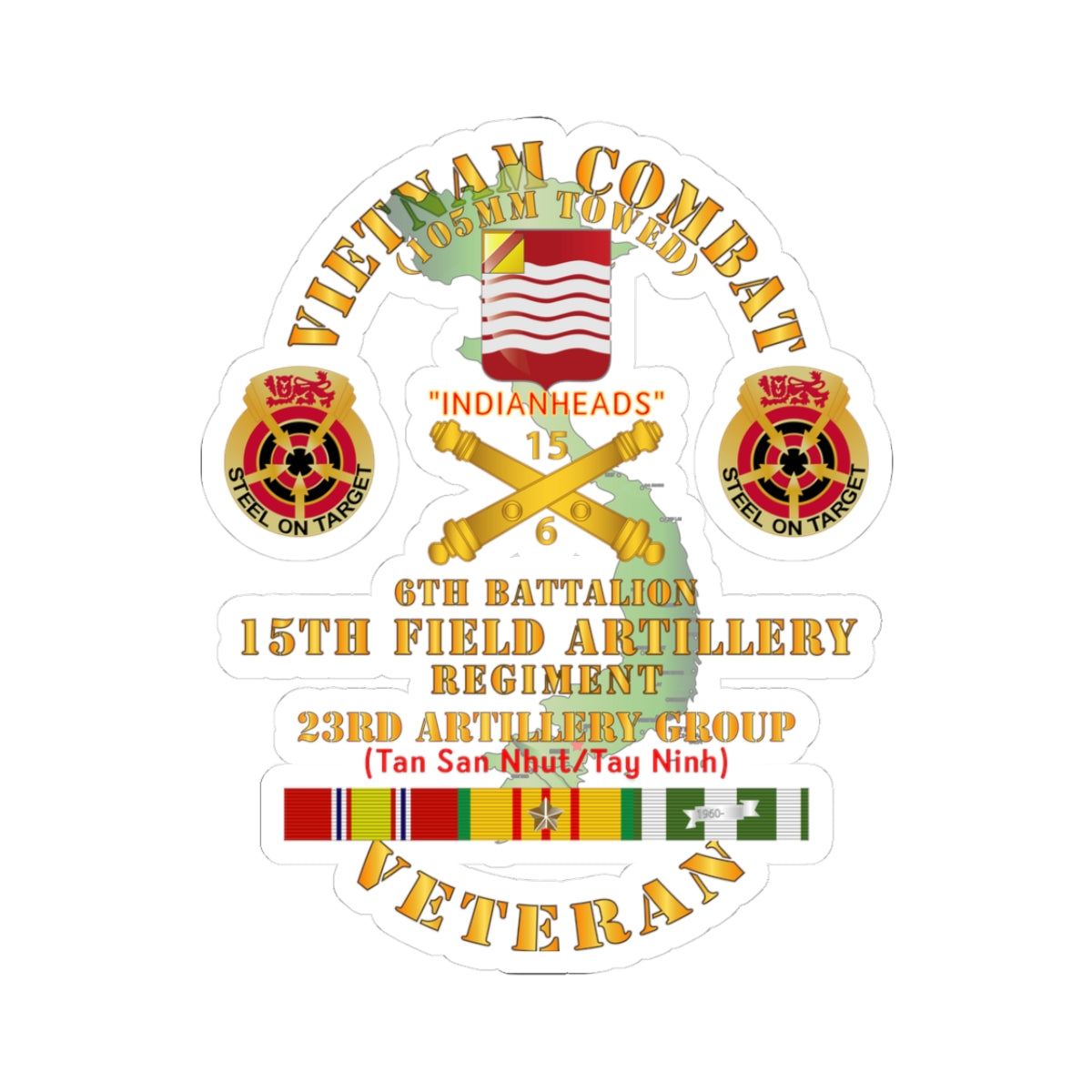 Kiss-Cut Stickers - Vietnam Combat Vet - 6th Bn 15th Artillery - 23rd Artillery Group w105mm