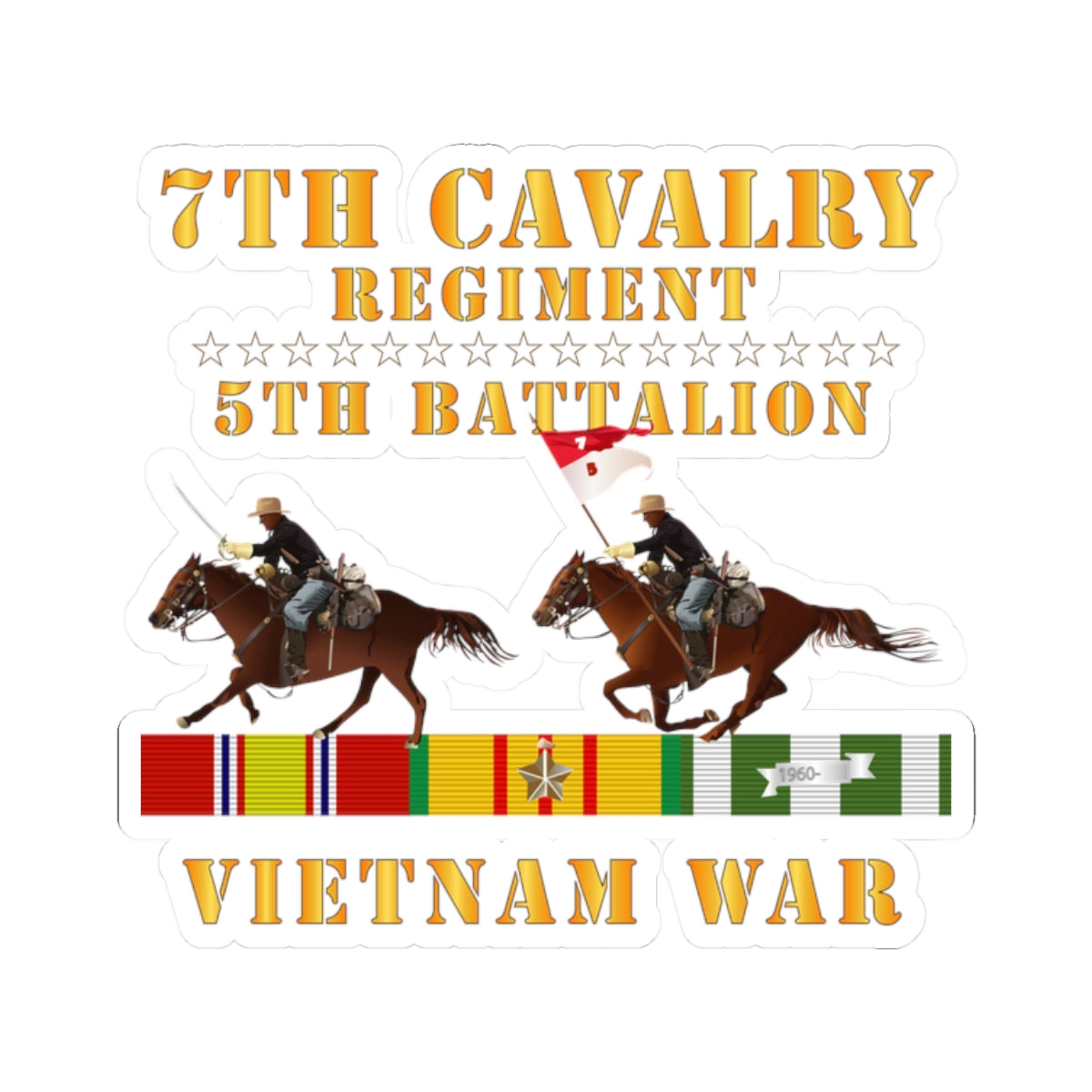 Kiss-Cut Stickers - 5th Battalion, 7th Cavalry Regiment - Vietnam War wt 2 Cav Riders and VN SVC X300