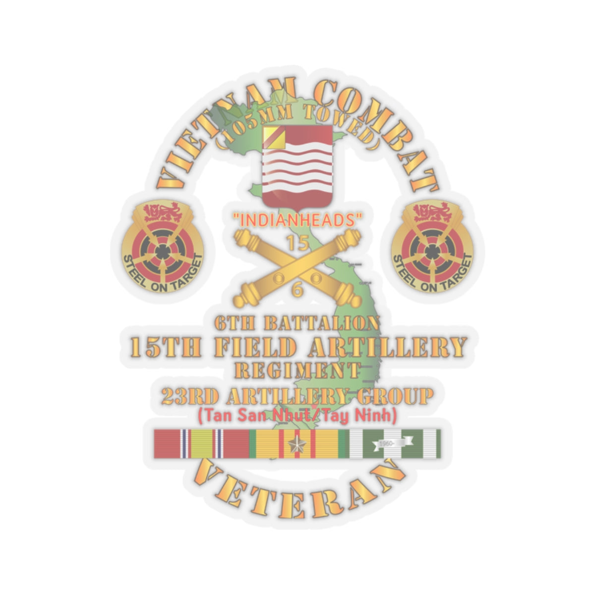 Kiss-Cut Stickers - Vietnam Combat Vet - 6th Bn 15th Artillery - 23rd Artillery Group w105mm