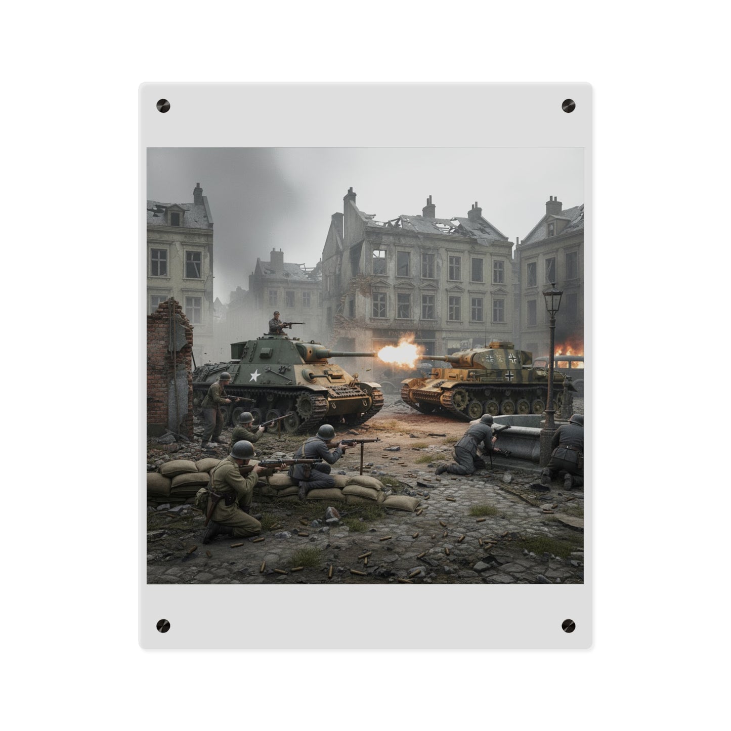 Acrylic Wall Art Panel - US Tank Destroyer - M10 Wolverine Battles a German Panzer Tank