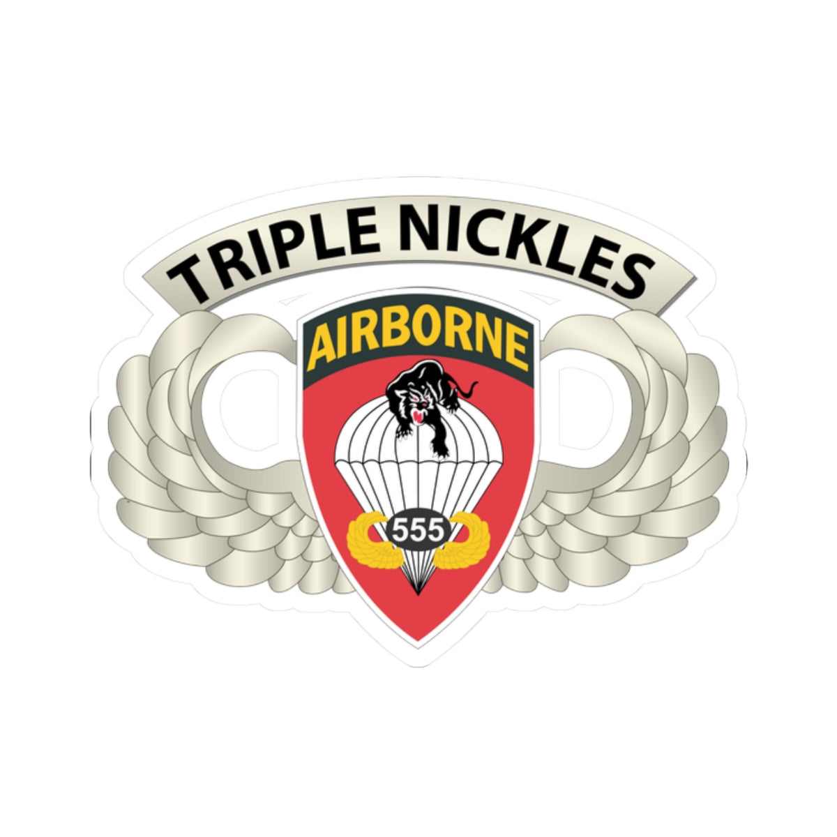 Kiss-Cut Stickers - Airborne Badge - 555th Parachute Infantry Bn - SSI w Triple NIckles Tab X 300