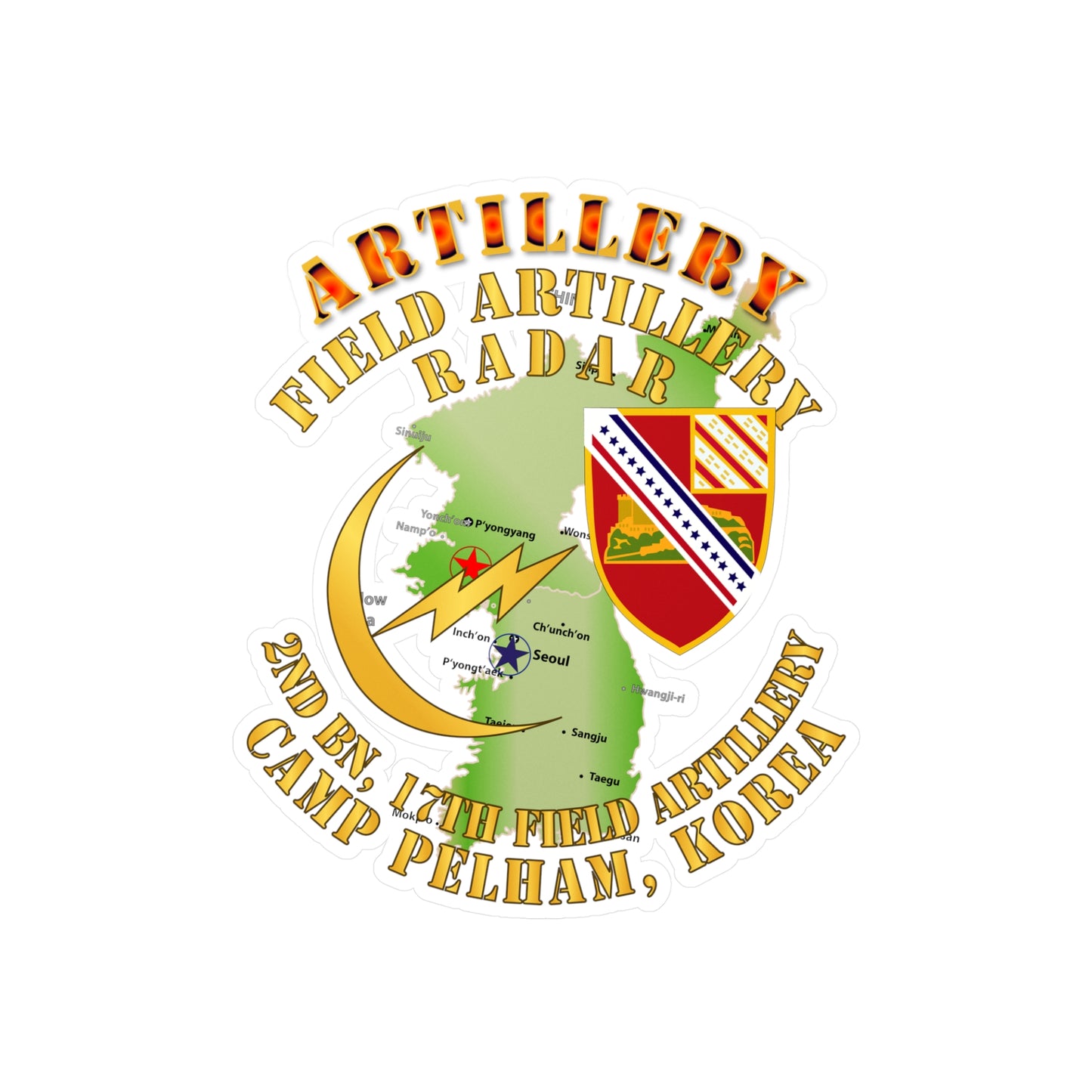 Kiss-Cut Vinyl Decals - Army - Field Artillery Radar - 2nd Bn 17th FA Camp Pelham Korea