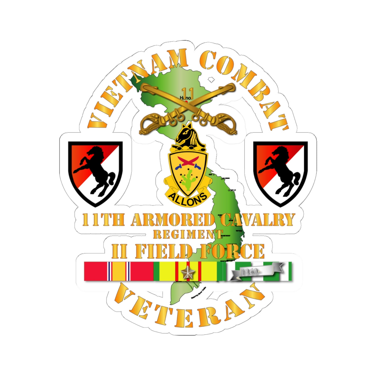 Kiss-Cut Stickers - Vietnam Combat Cavalry Veteran w 11th ACR