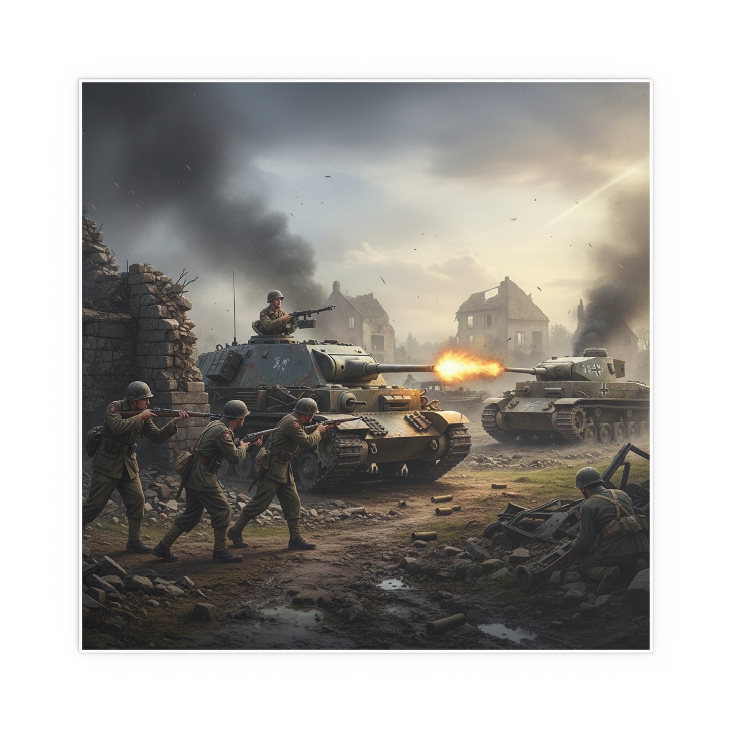 Indoor and Outdoor Silk Posters - Tank Destroyer - M10 Wolverine vs German Panzer Tank