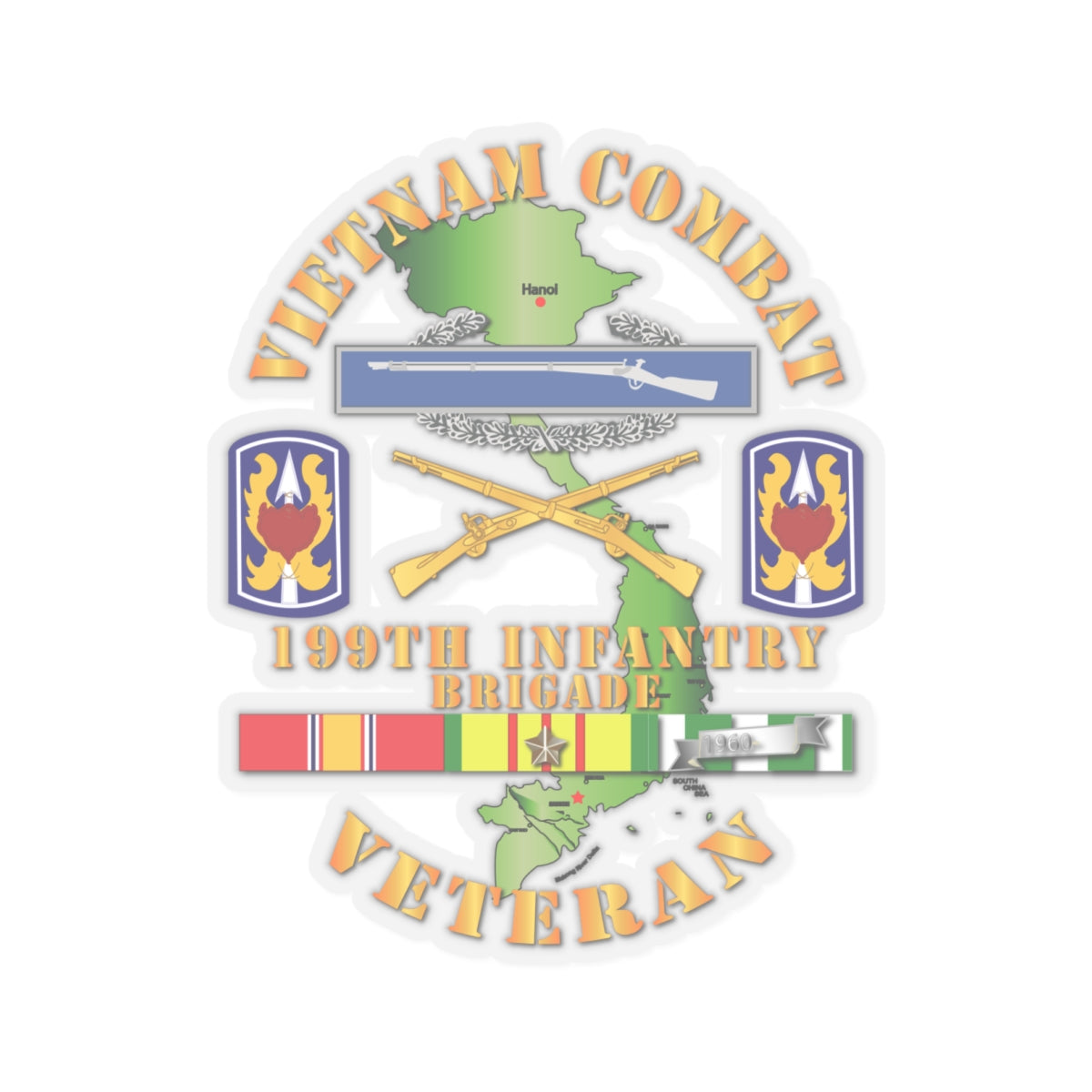 Kiss-Cut Stickers - Vietnam Combat Infantry Veteran w 199th Inf Bde SSI V1