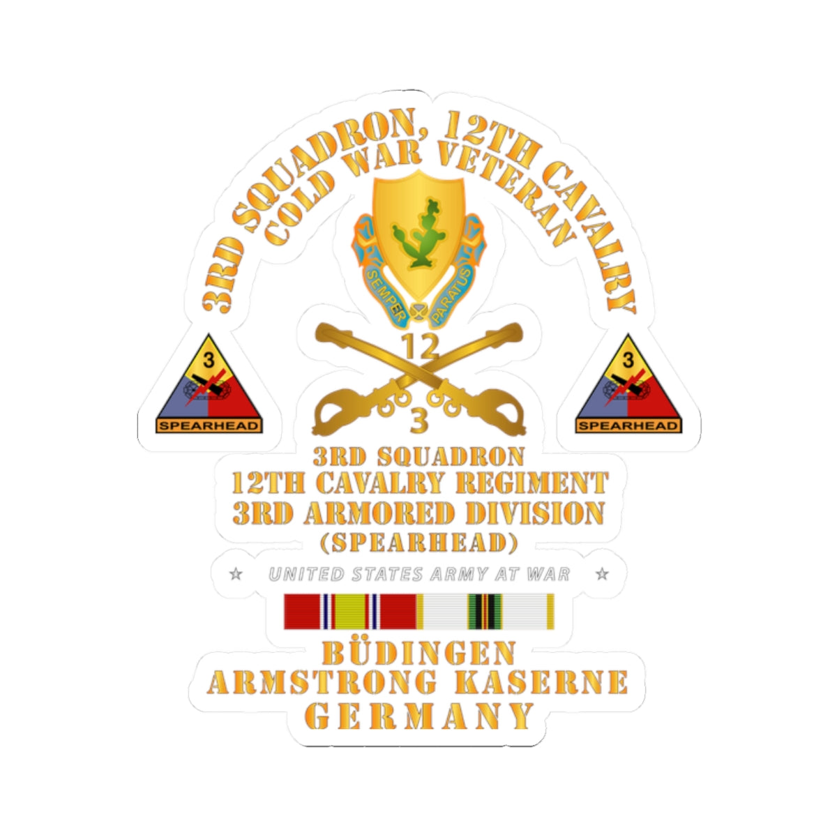 Kiss-Cut Stickers - 3rd Sqdn 12 Cav - 3rd AD - Budingen Germany Cold War