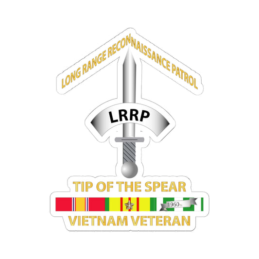 Kiss-Cut Stickers - Badge - Long Range Reconnaissance Patrol - Tip of the Spear - Vietnam Veteran with Service Ribbons