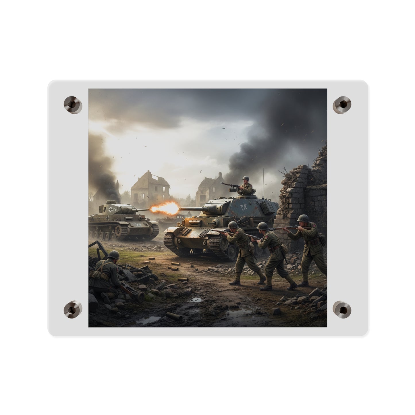 Acrylic Wall Art Panel - Tank Destroyer - M10 Wolverine vs German Panzer Tank