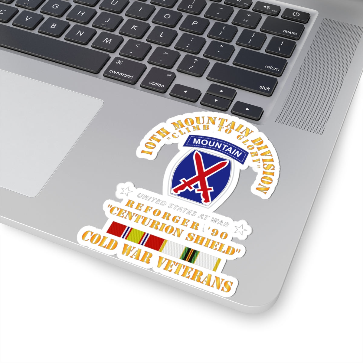 Kiss-Cut Stickers - 10th Mountain Division - Climb to Glory - REFORGER 90, CENTURION SHIELD - COLD X 300