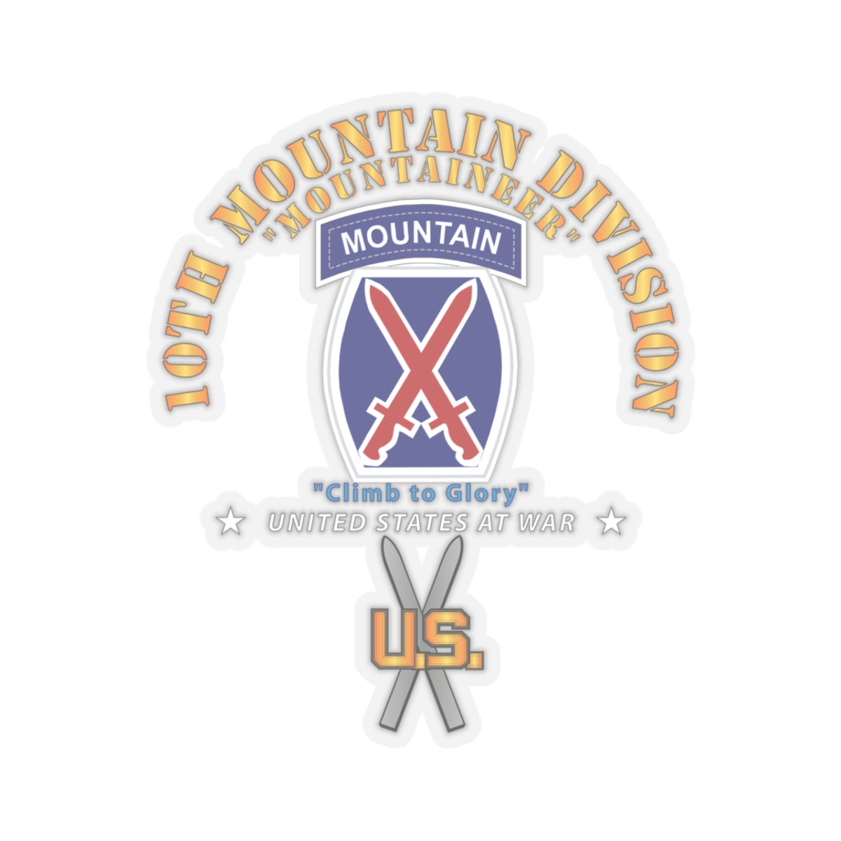 Kiss-Cut Stickers - 10th Mountain Division w SKI Branch