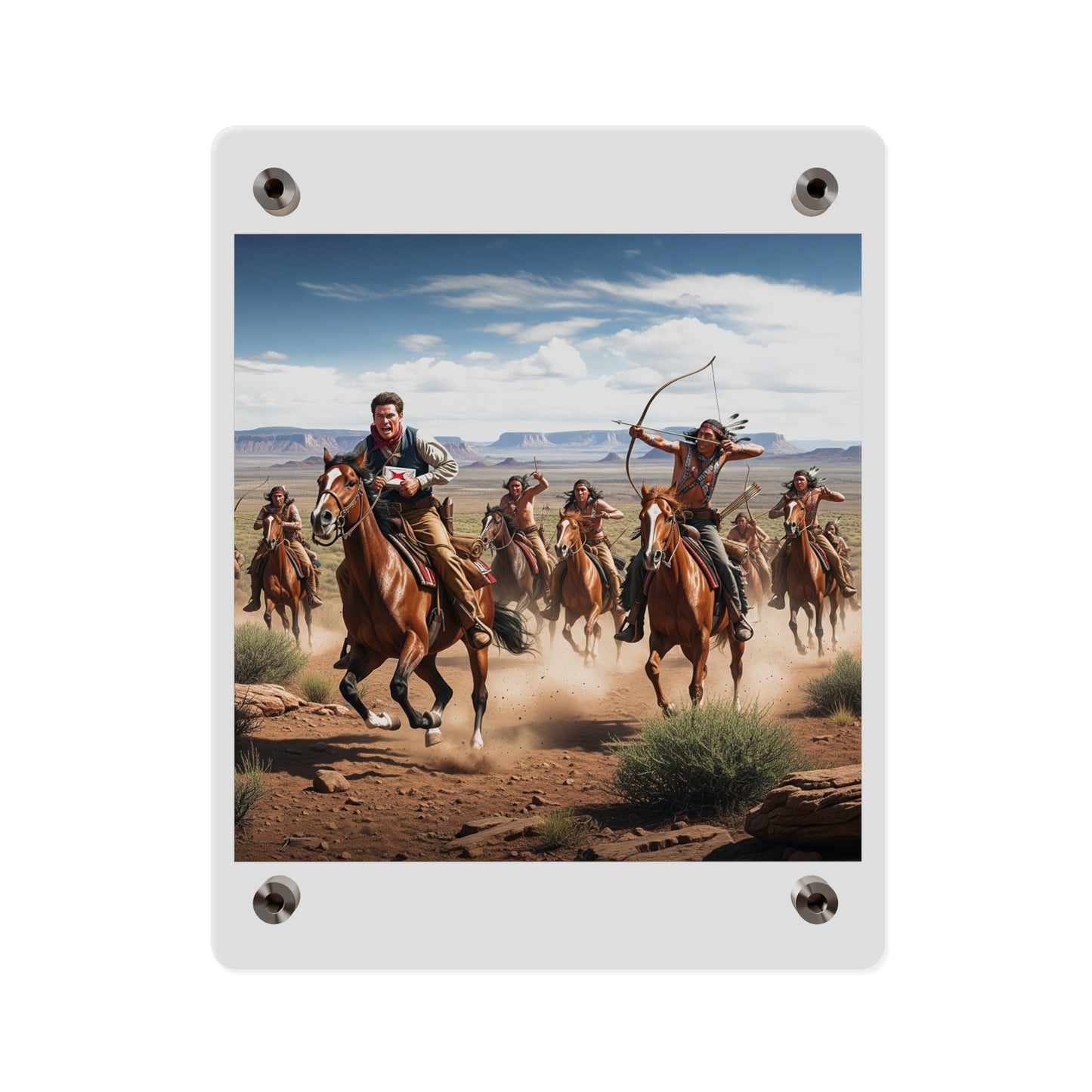 Acrylic Wall Art Panel - Apache Indians attacking a Pony Express Rider