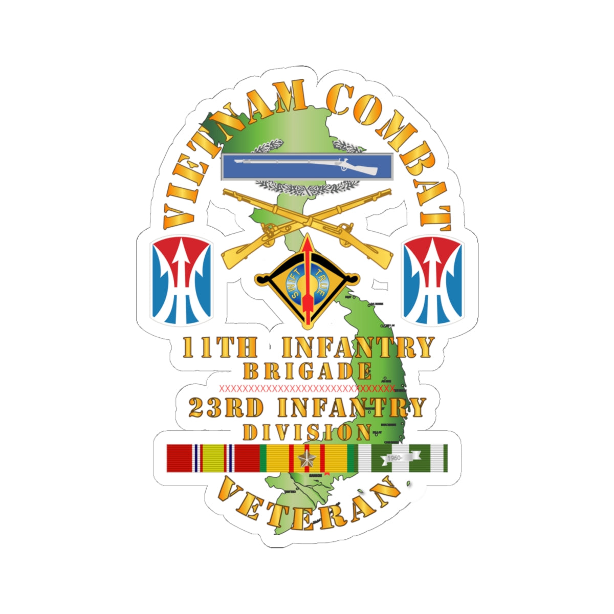Kiss-Cut Stickers - Vietnam Combat Infantry Vet w 11th Inf Bde (light) - SSI X 300