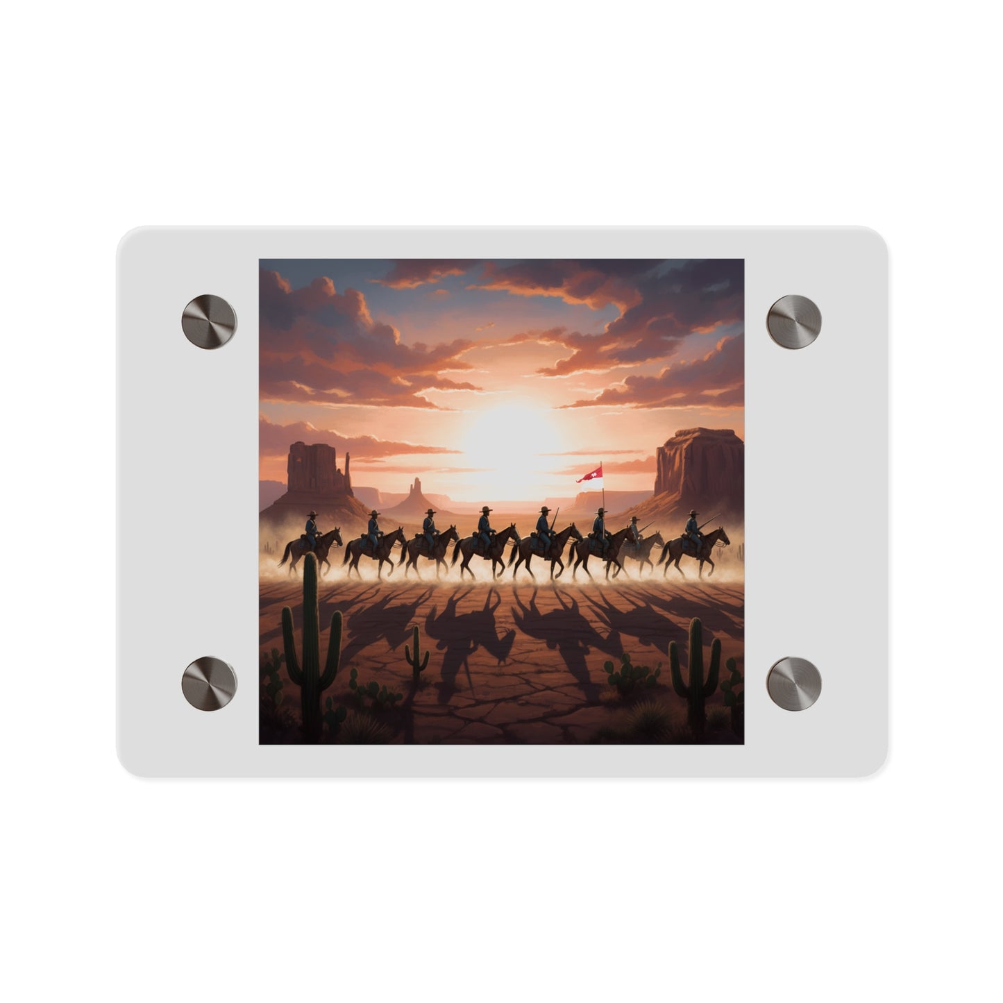 Acrylic Wall Art Panel - 10th Cavalry on Patrol in the sunset w 10th Cav Guidon