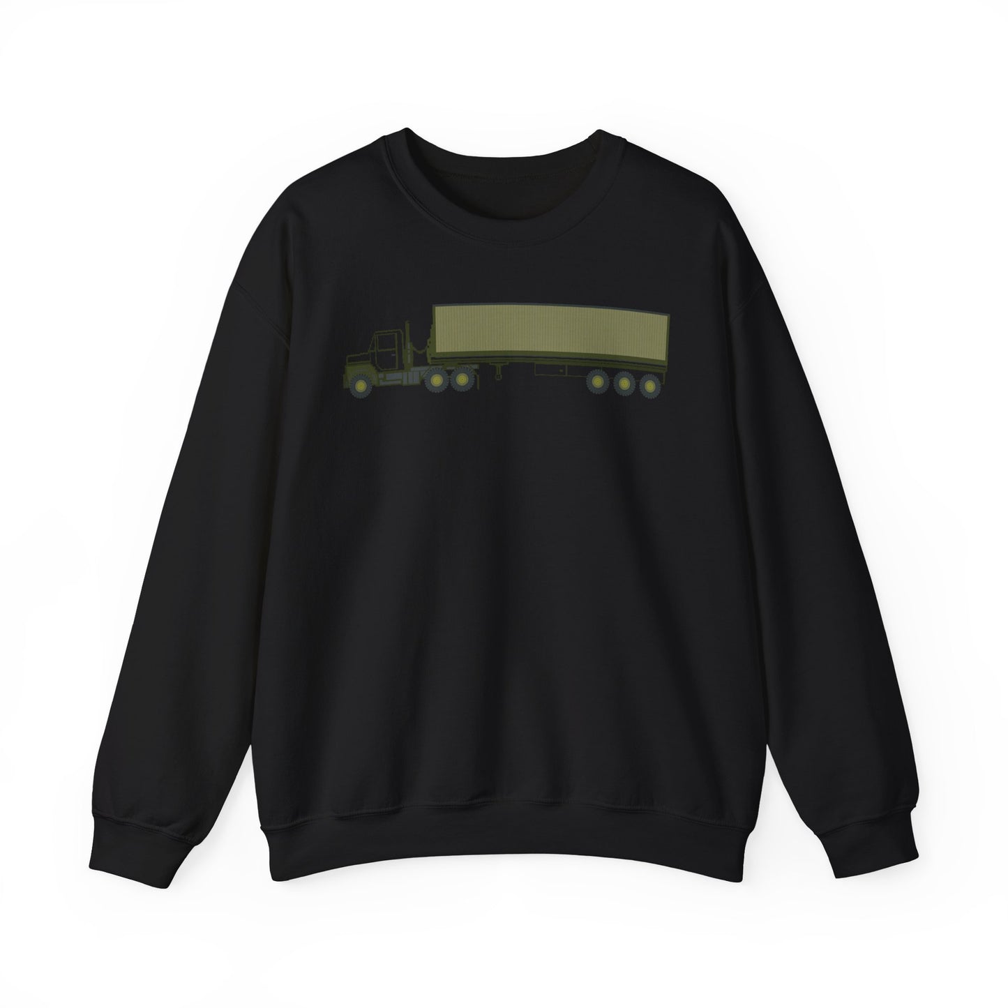 Crewneck Sweatshirt - Vehicle - M915 Tractor with M872 - 40 Ft Container - Side X 300