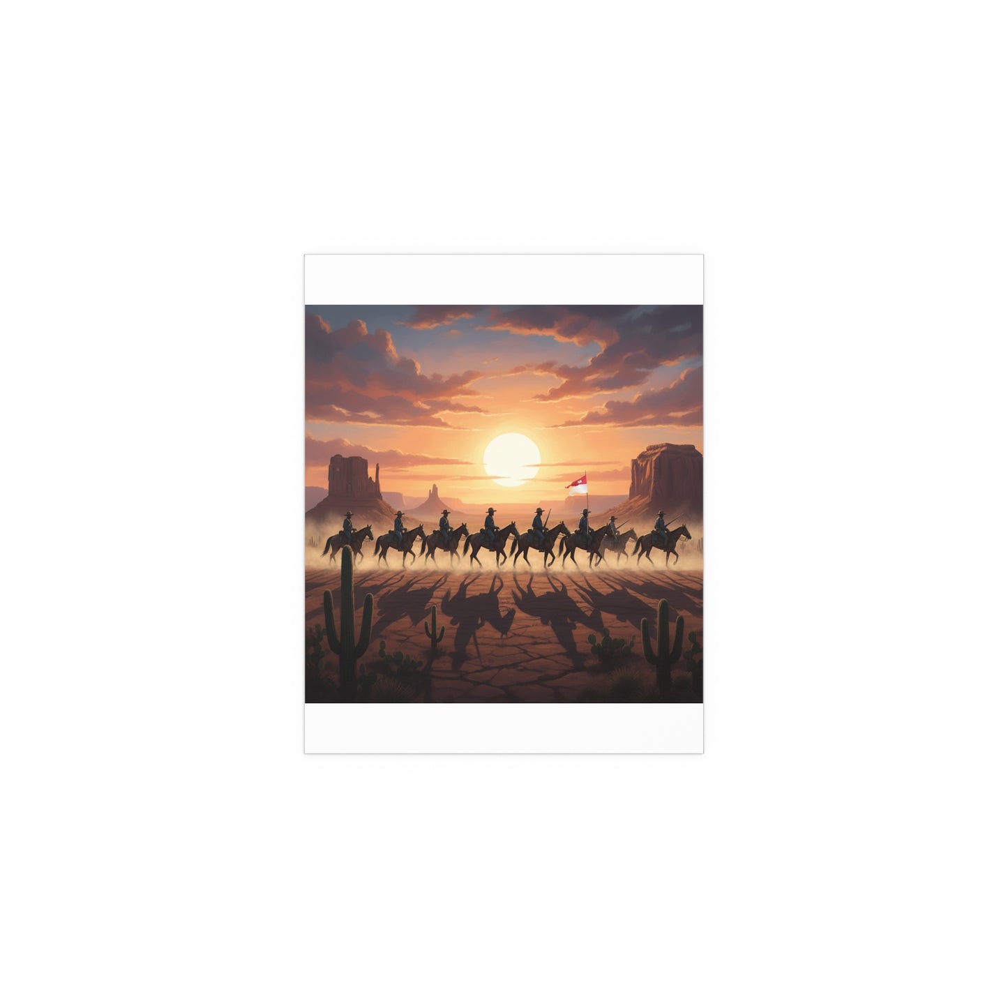 Indoor and Outdoor Silk Posters - 10th Cavalry on Patrol in the sunset w 10th Cav Guidon