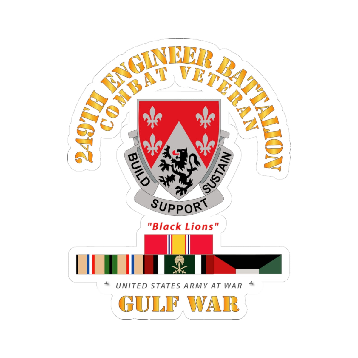 Kiss-Cut Stickers - 249th Engineer Battalion - Gulf War w SVC