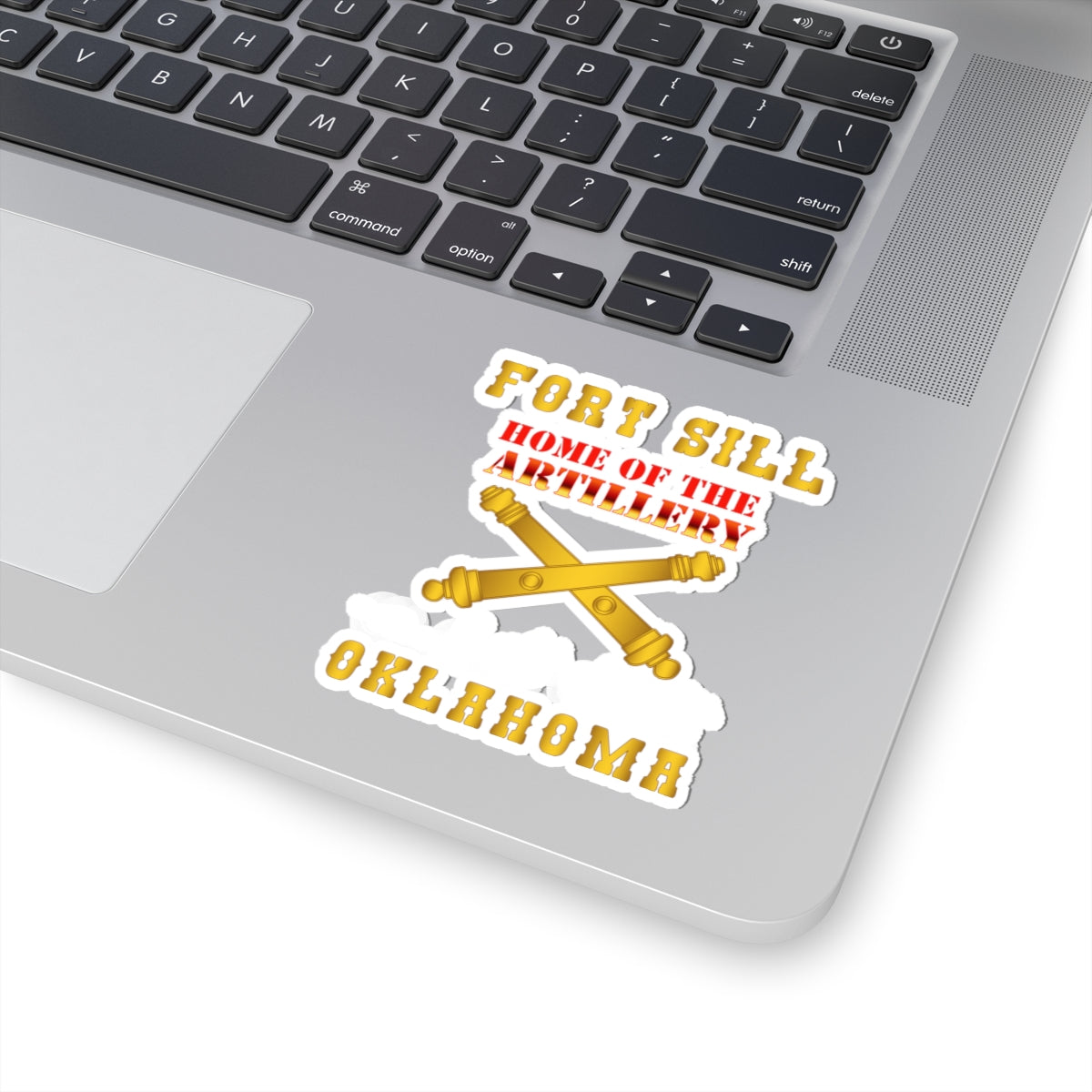 Kiss-Cut Stickers - Fort SIll, Home of Artillery w Cassion - Gold X 300