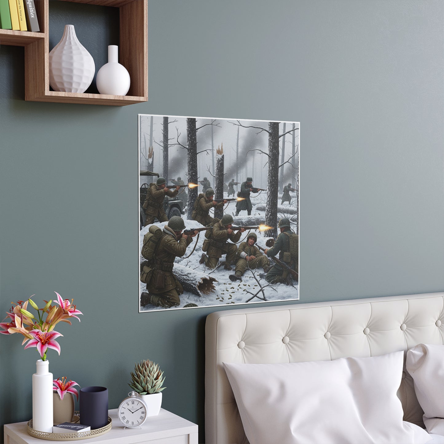 Indoor and Outdoor Silk Posters - 101st Airborne Division fighting the German Army at the Battle of Bastogne