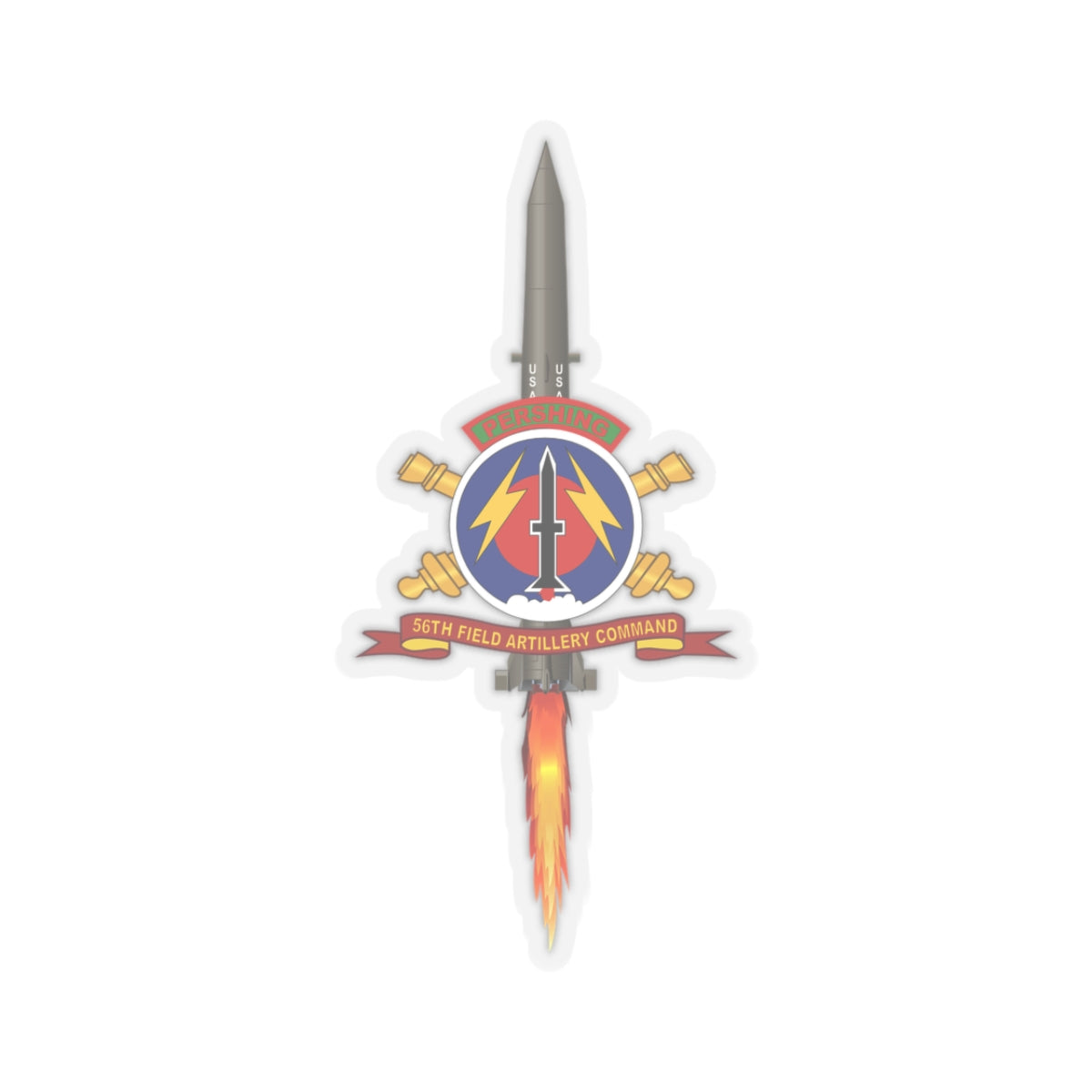 Kiss-Cut Stickers - 56th Field Artillery Command - SSI w Br - Ribbon w Pershing - Firing
