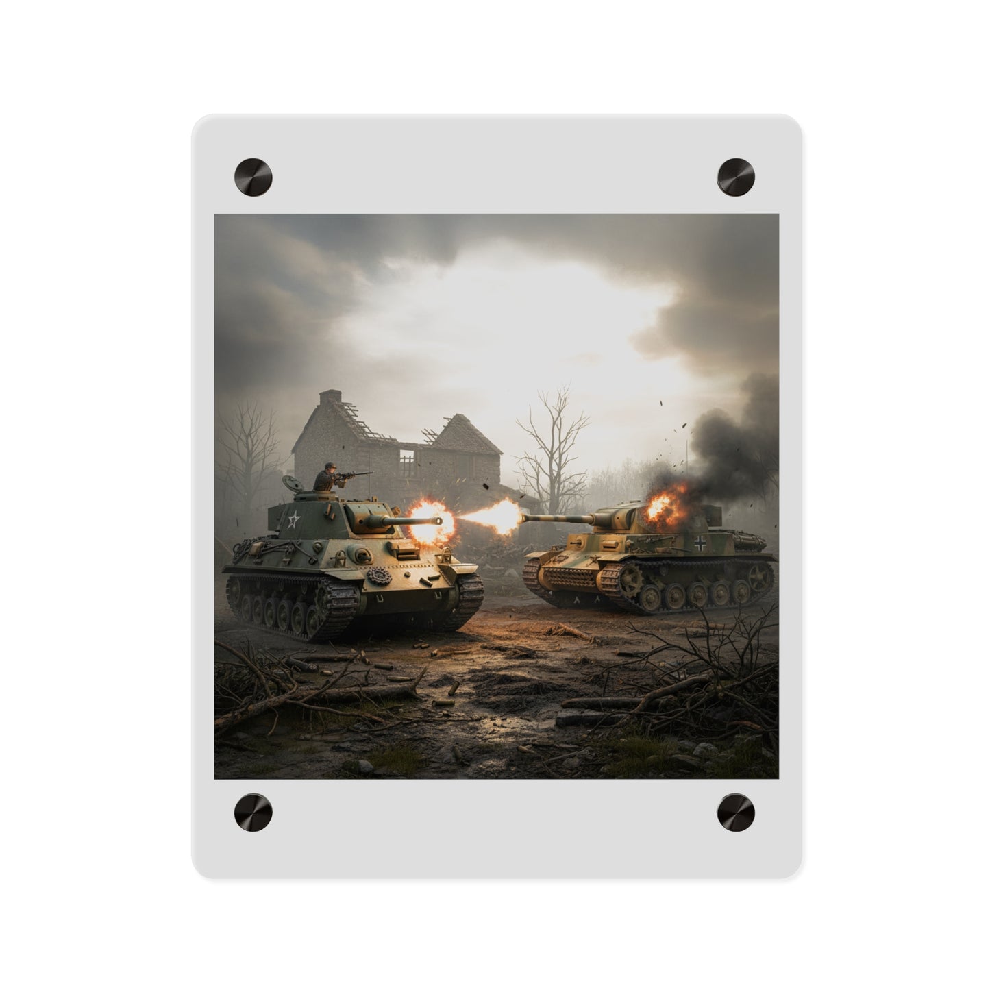 Acrylic Wall Art Panel - M10 Wolverine battles German Panzer Tank WWII