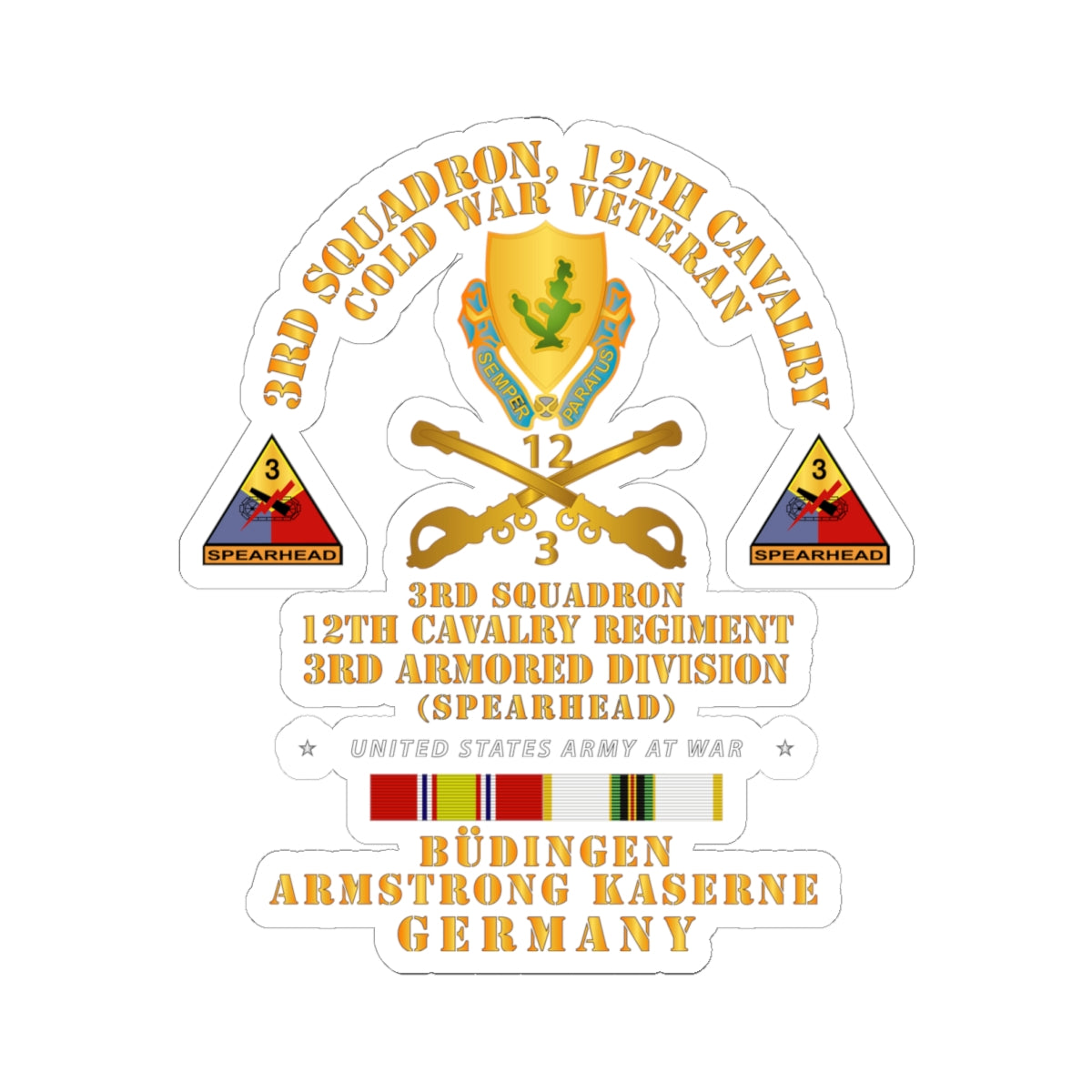 Kiss-Cut Stickers - 3rd Sqdn 12 Cav - 3rd AD - Budingen Germany Cold War