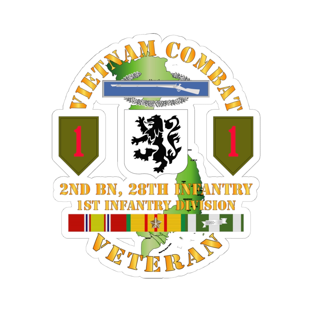 Kiss-Cut Stickers - Vietnam Combat Infantry Veteran w 2nd Bn 28th Inf 1st Inf Div SSI