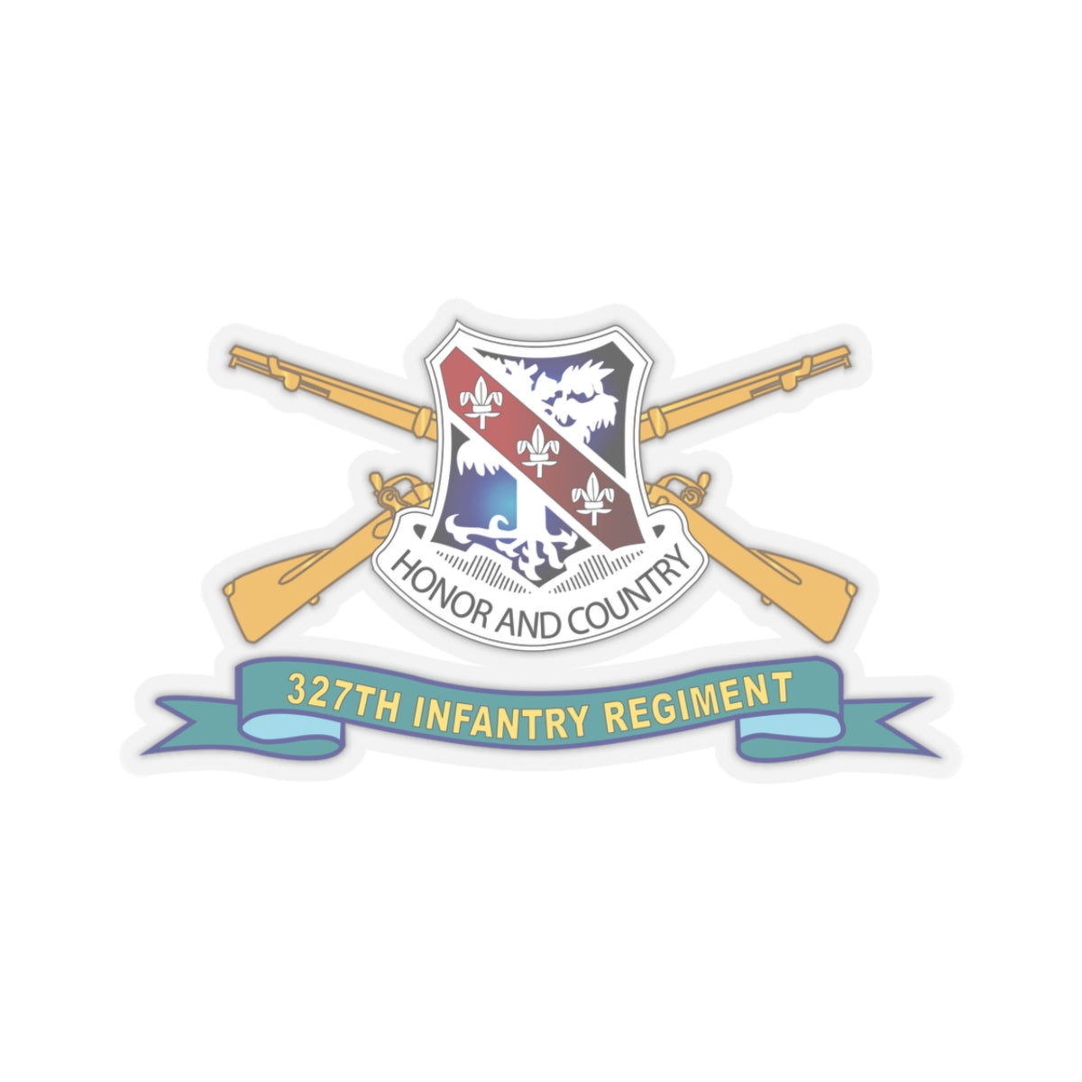 Kiss-Cut Stickers - 327th Infantry Regiment - DUI w Br - Ribbon X 300