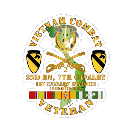 Kiss-Cut Stickers - Vietnam Combat Cavalry Veteran w 2nd Bn 7th Cav DUI - 1st Cav Div