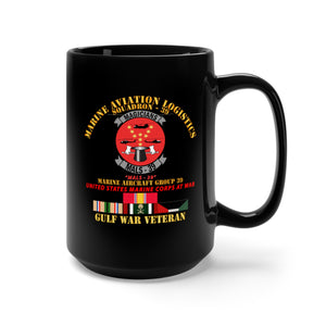 Black Mug 15oz - USMC - Marine Aviation Logistics Squadron 39 - MALS 39 - Magicians - Gulf War Vet W Svc