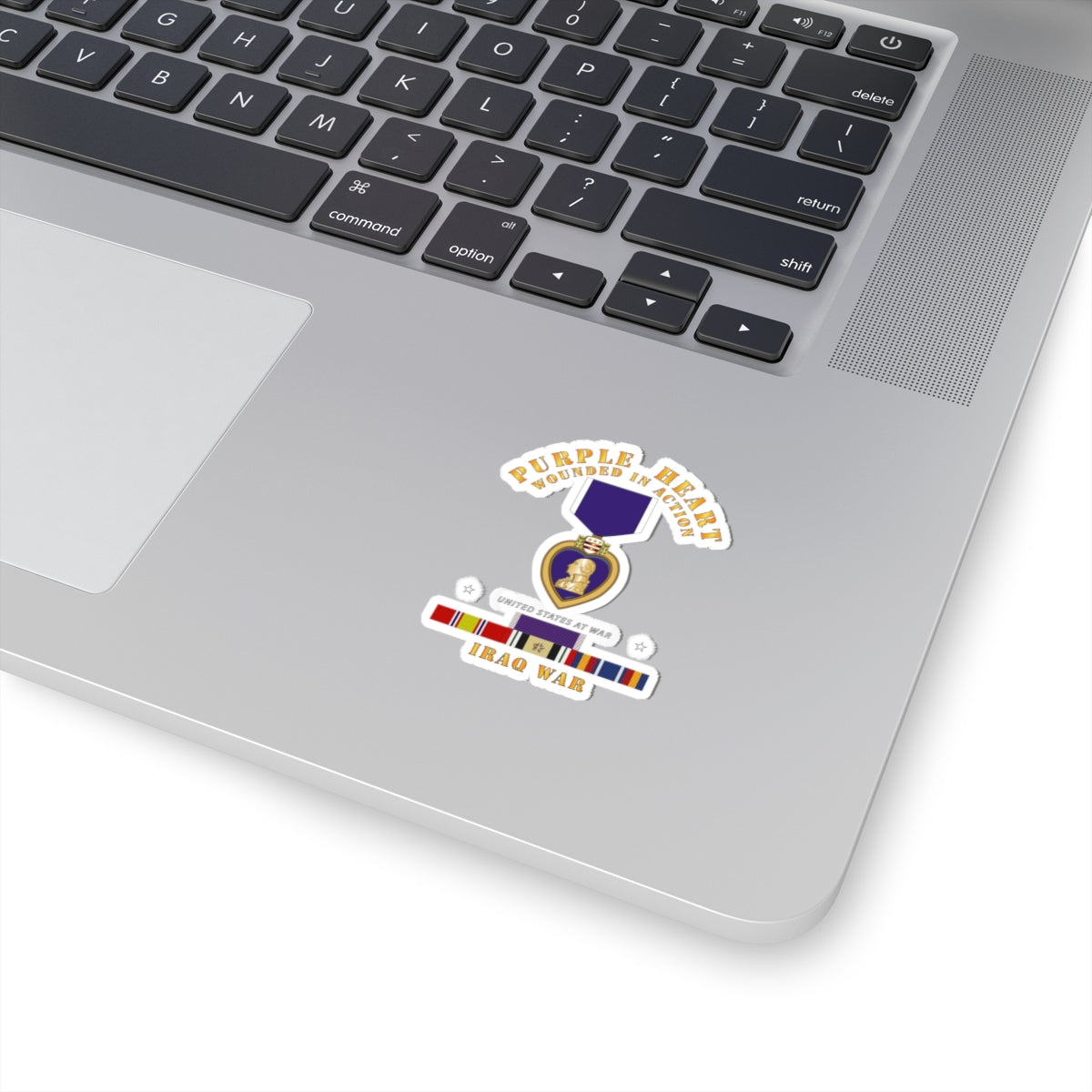Kiss-Cut Stickers - Purple Heart - WIA w IRAQ SVC w Purple Heart Ribbon