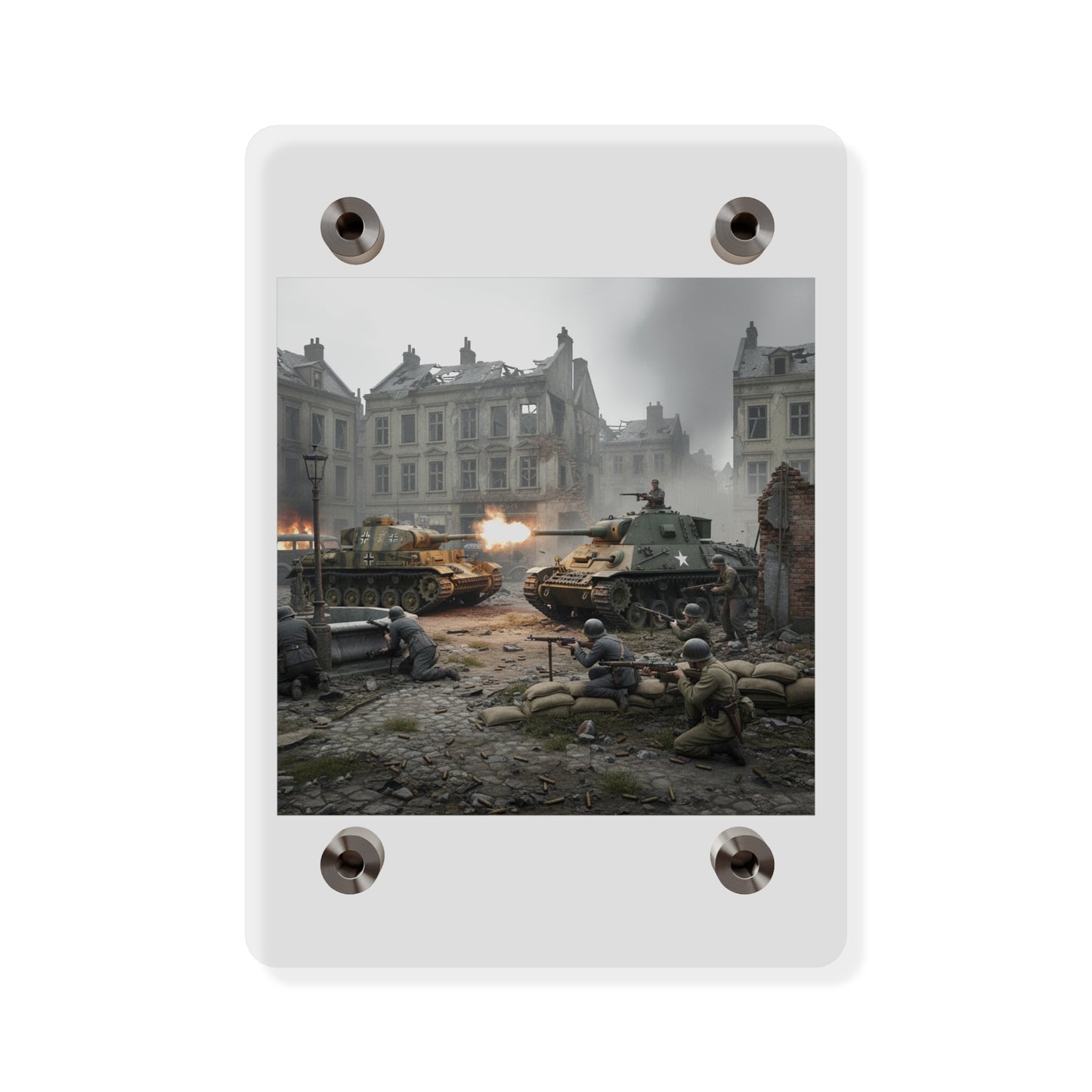 Acrylic Wall Art Panel - US Tank Destroyer - M10 Wolverine Battles a German Panzer Tank